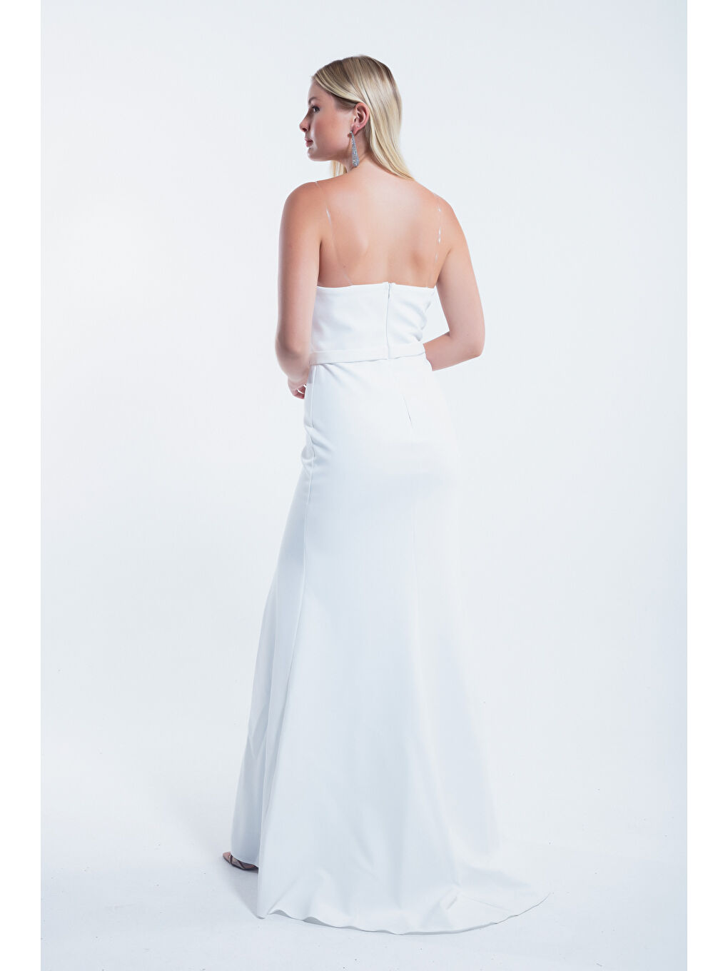 Kadın Beyaz Yakası Taşlı Uzun Abiye Elbise-4