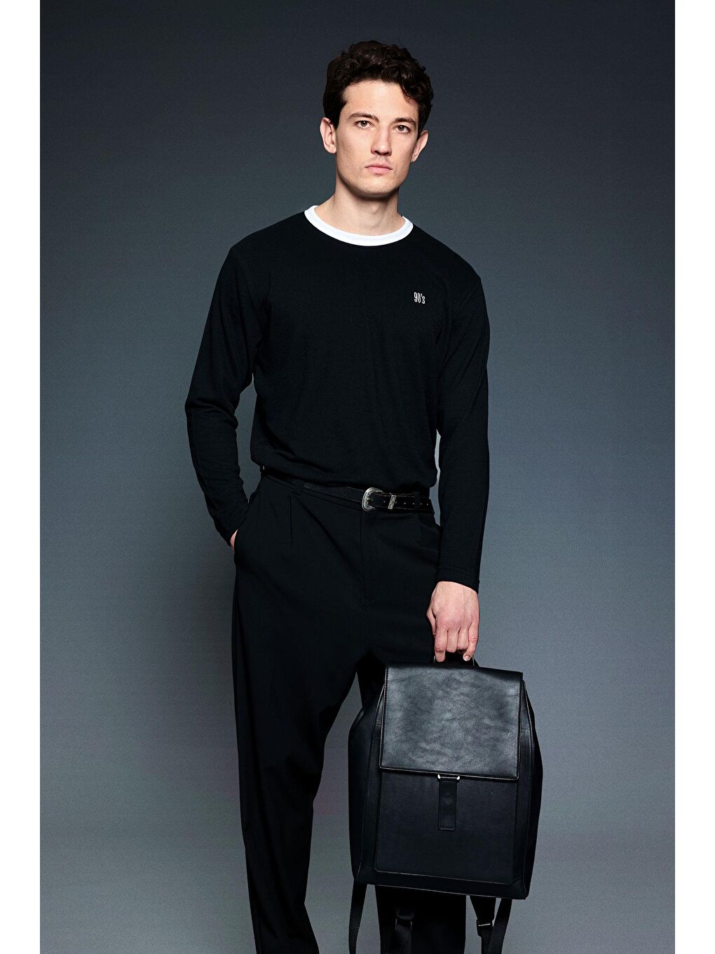 Erkek Kontrast Detaylı Oversize Basic Sweatshirt Siyah-2