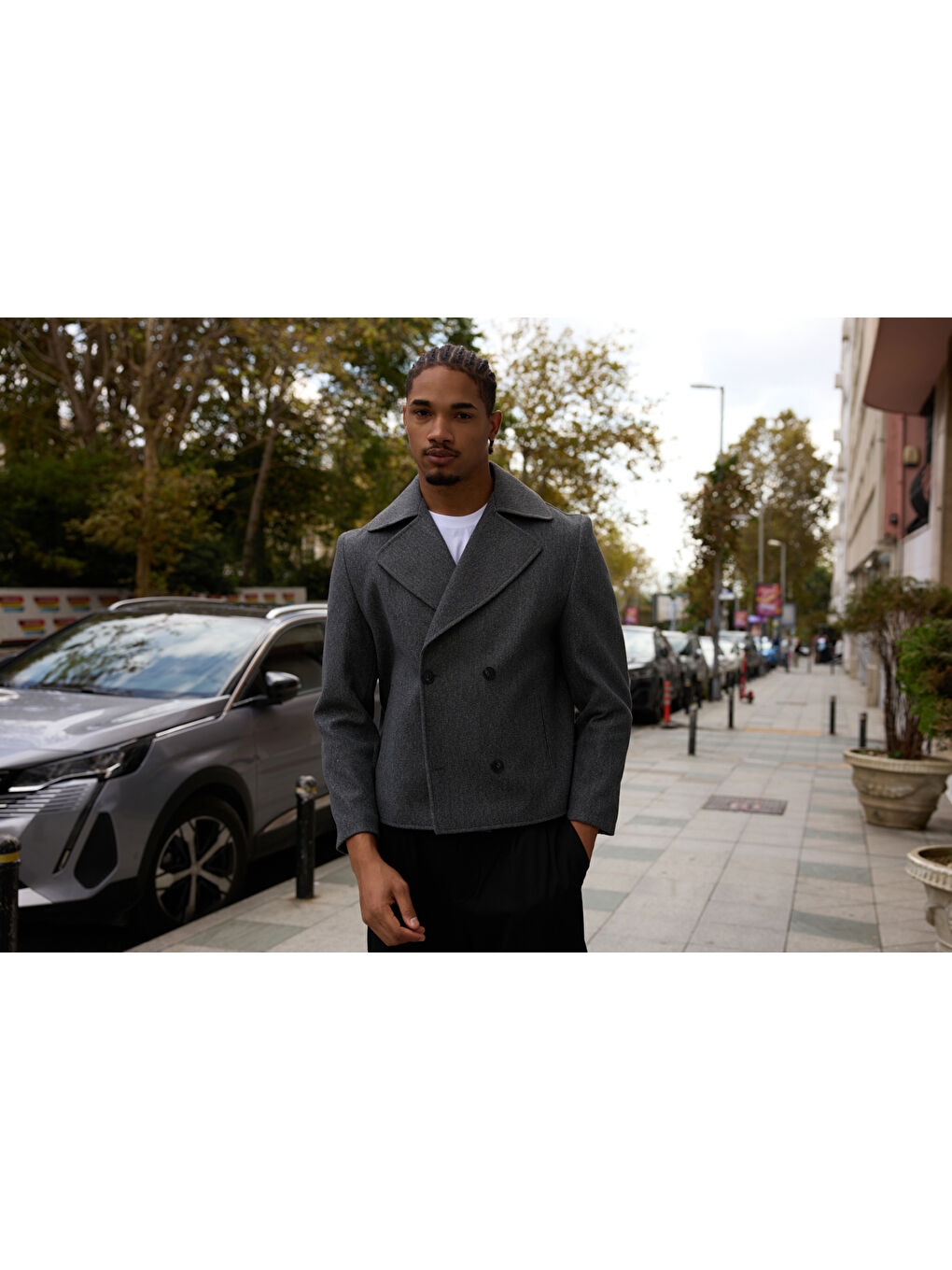 Erkek Gömlek Yaka Düğmeli Kaşe Mont Ceket Gri-5