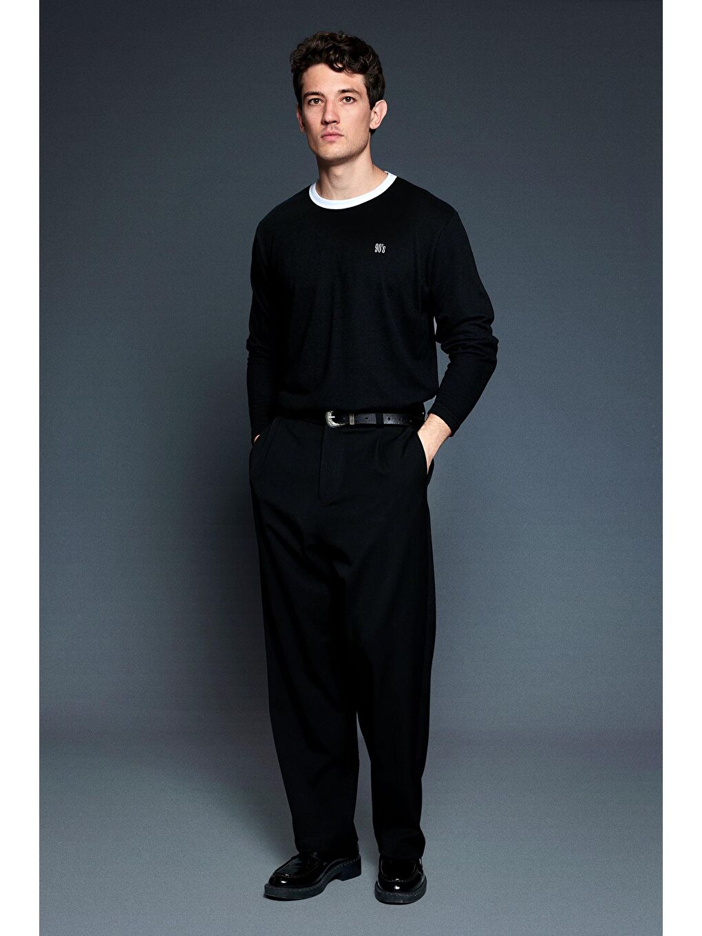 Erkek Kontrast Detaylı Oversize Basic Sweatshirt Siyah-3