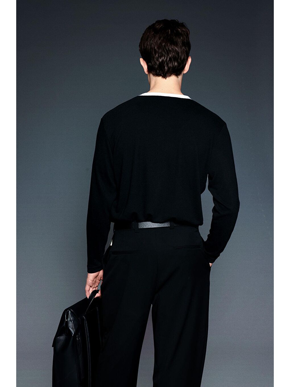 Erkek Kontrast Detaylı Oversize Basic Sweatshirt Siyah-4