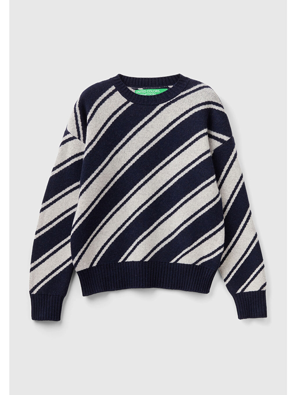 Kadın Lacivert Yün Karışımlı Çapraz Çizgili Kazak-1