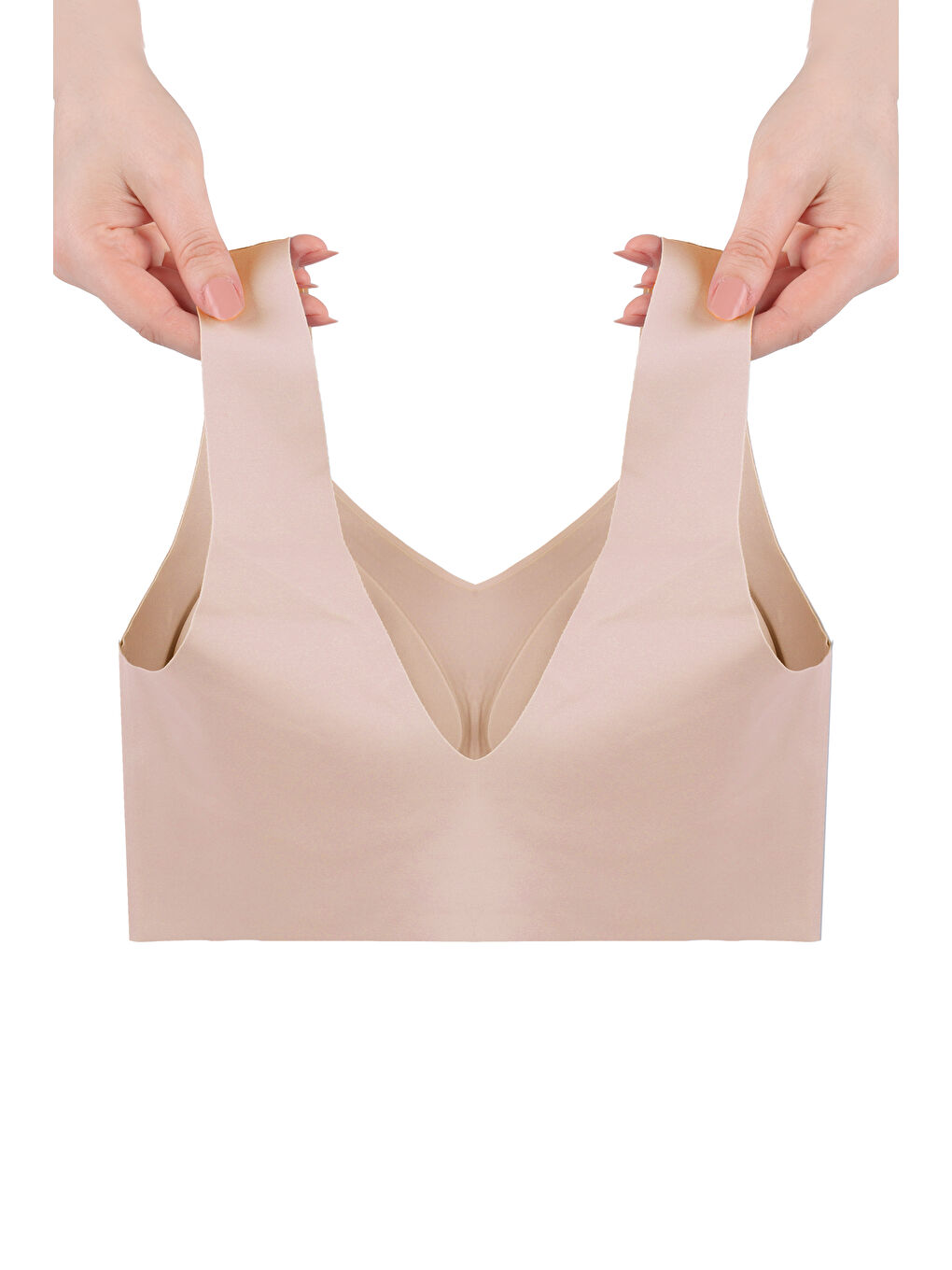 Ekru Balensiz Lazer Dikişsiz Çıkarılabilir Pedli Kalın Askılı Görünmez Sütyen-1