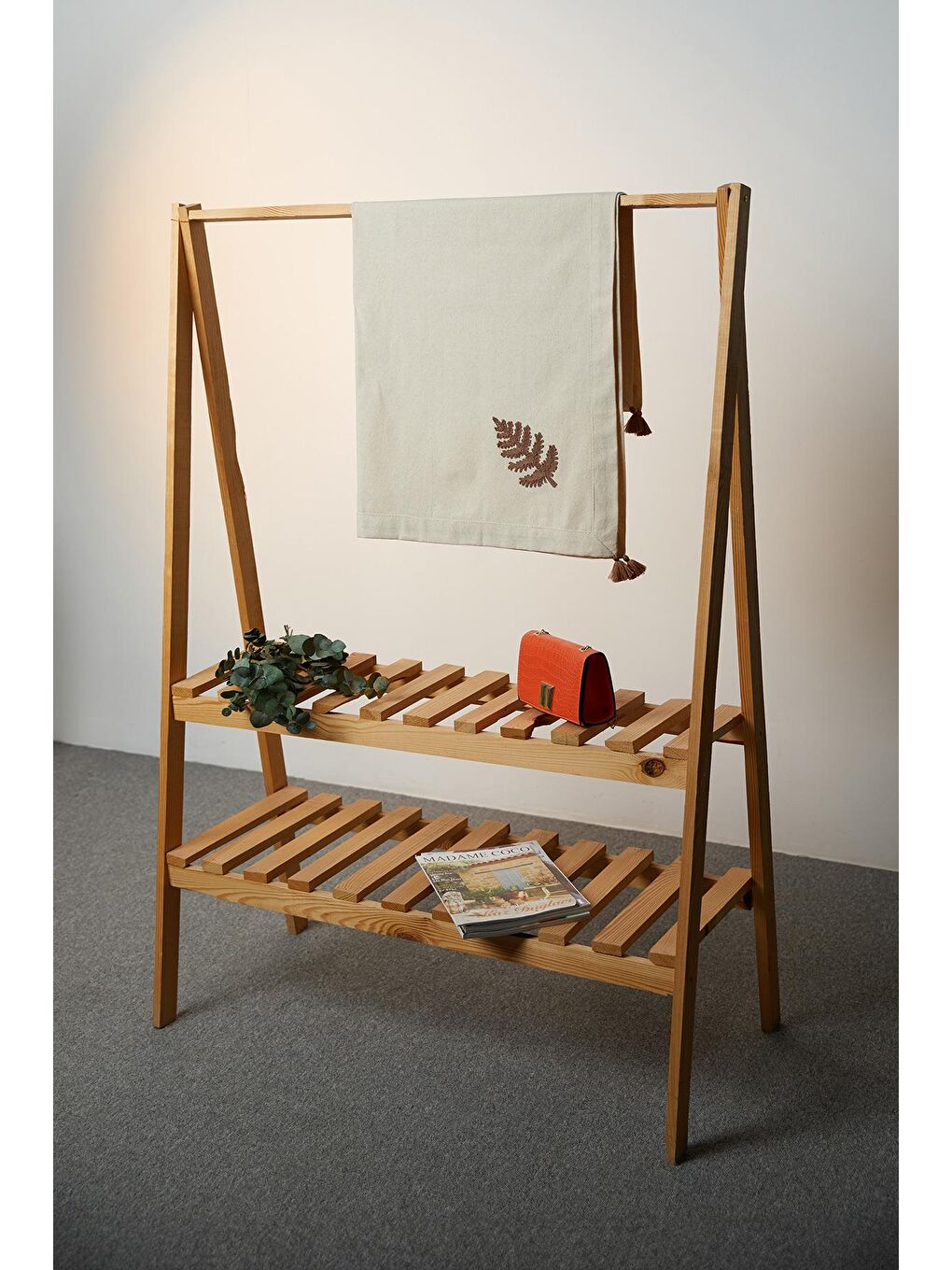 Kahverengi Ağaç İşlemeli Keten Fiskos 100x100 cm-4