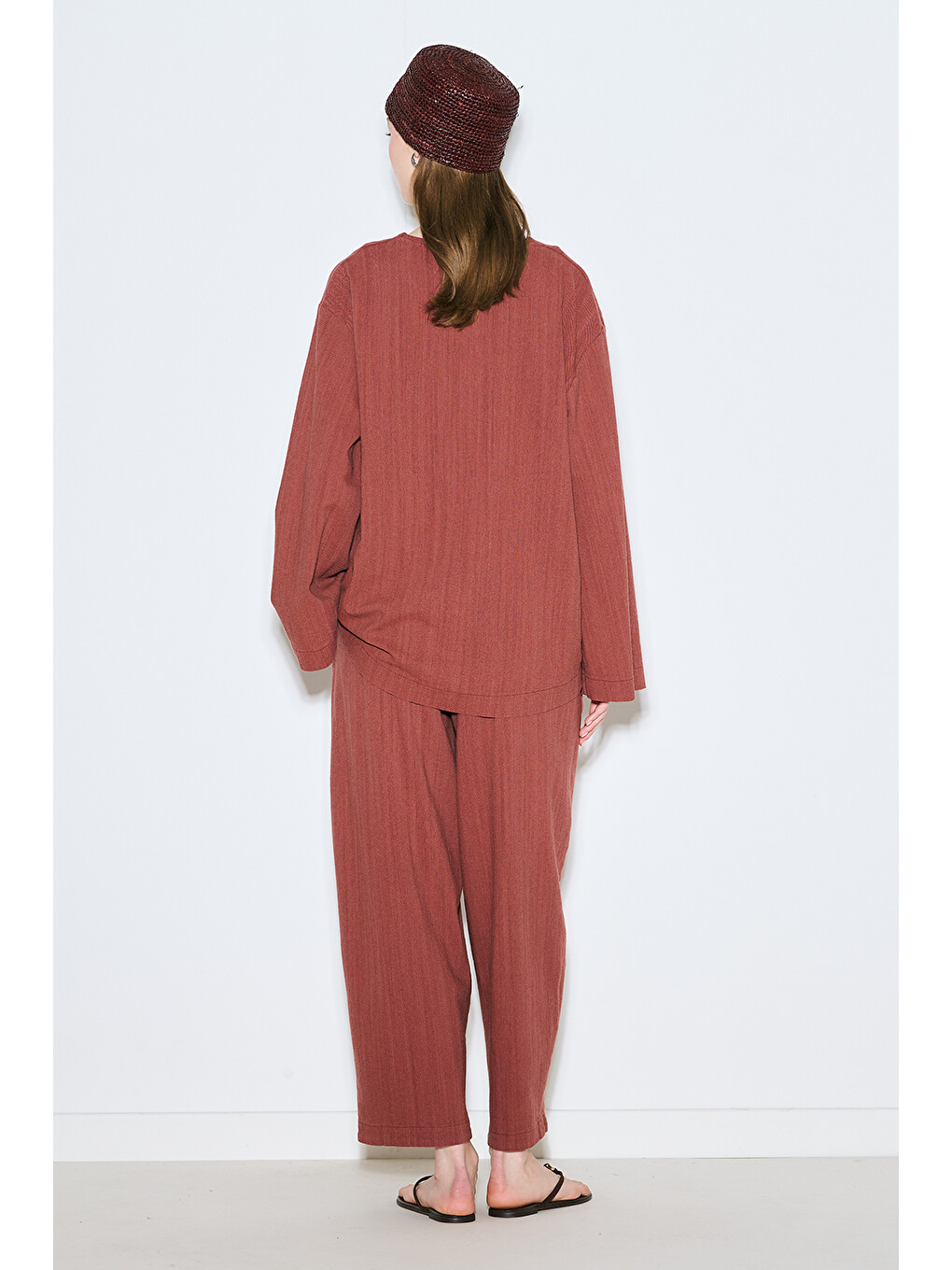 Kahverengi Rustik Düğmeli Kimono Kiremit-7