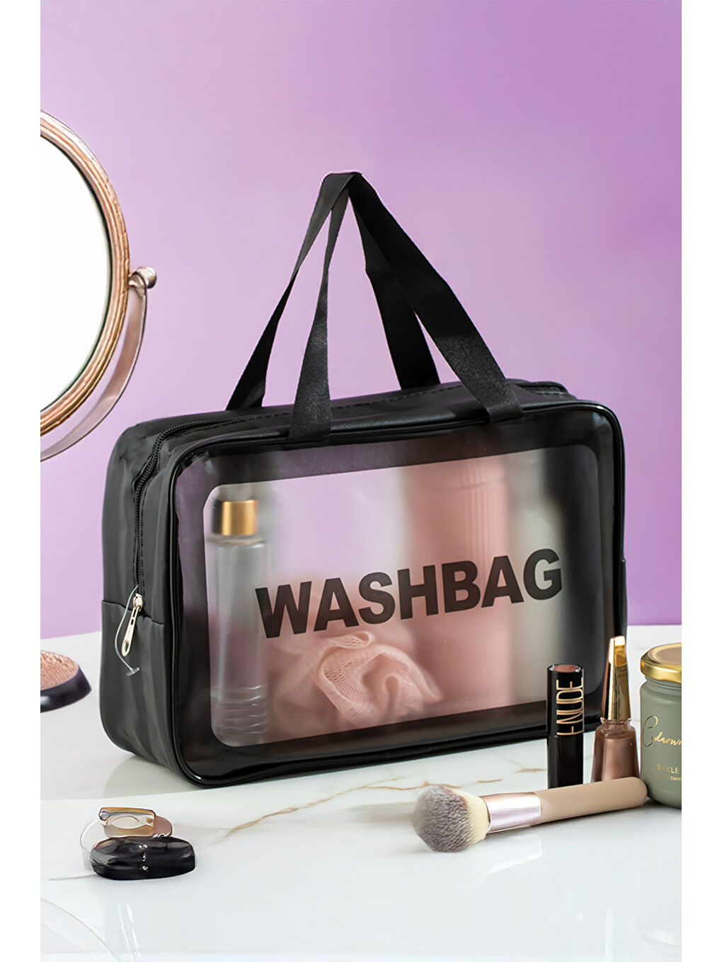 3142 Şeffaf Seyahat ve Makyaj Çantası Su Geçirmez Organizer Washbag 20x30cm