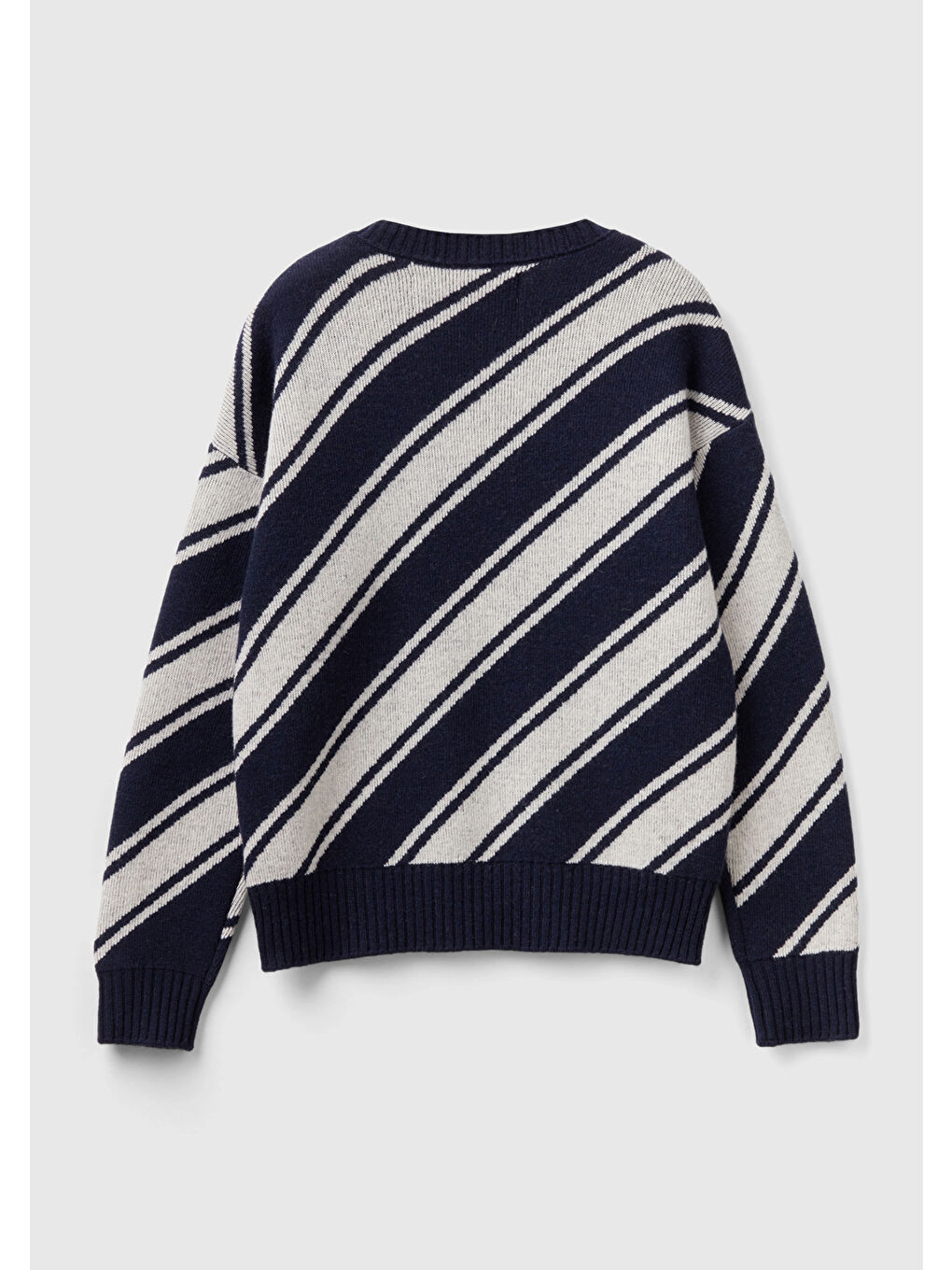 Kadın Lacivert Yün Karışımlı Çapraz Çizgili Kazak-3