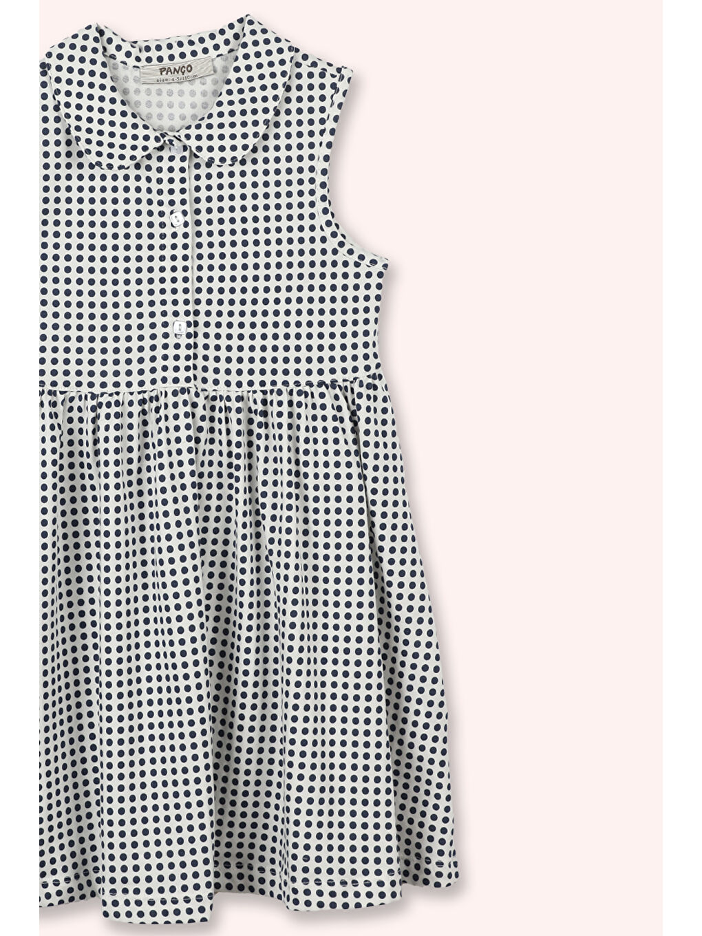 Kız Bebek Bebe Yaka Puantiye Baskılı Düğmeli Örme Beyaz Elbise-1