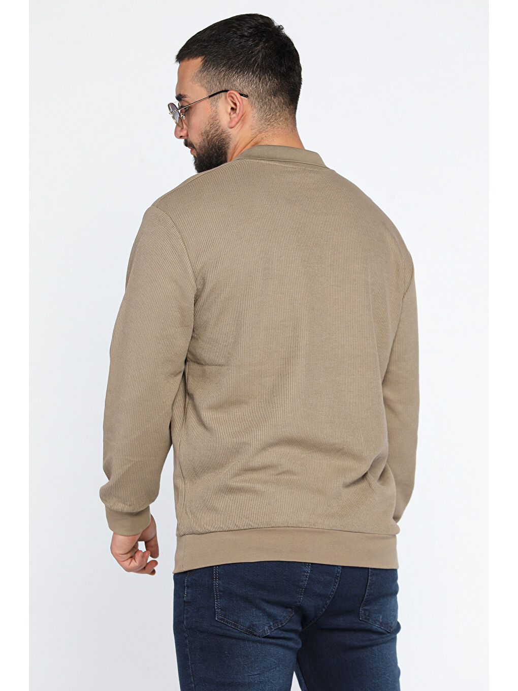 Mishar İtalia Haki Erkek Polo Yaka Kendinden Desenli Sweatshirt - 2