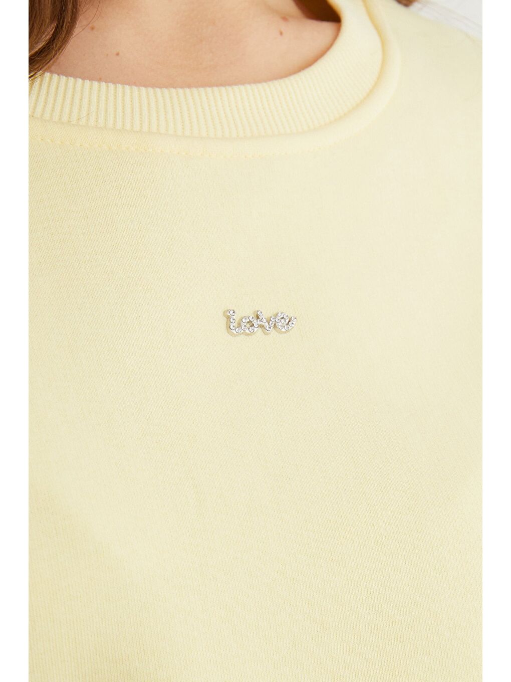 Sarı Love Aksesuarlı Bisiklet Yaka Oversize Sweatshirt-3