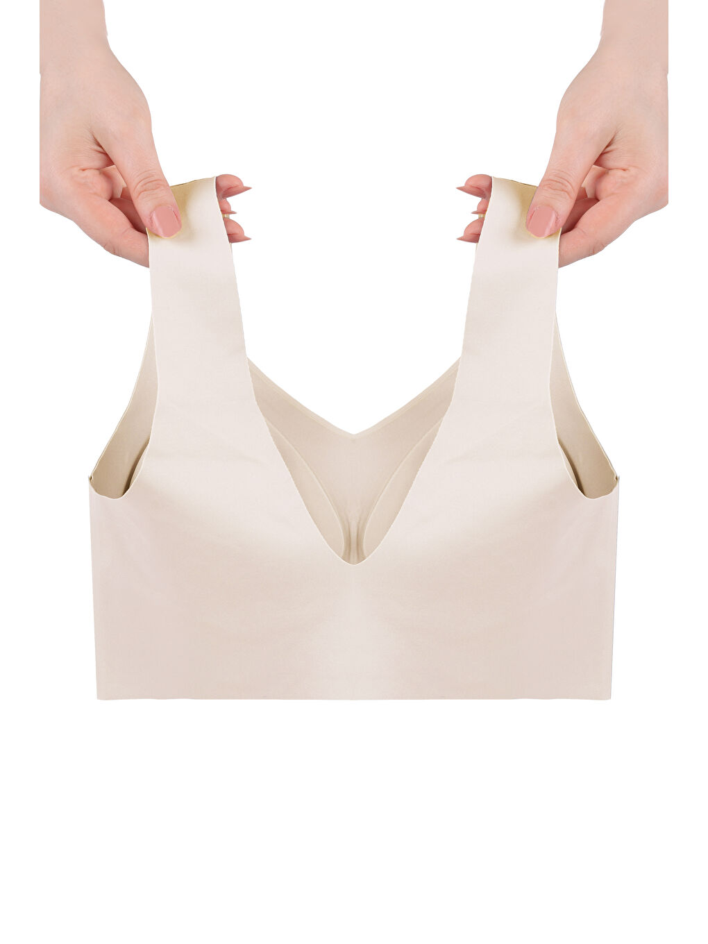 Ekru Balensiz Lazer Dikişsiz Çıkarılabilir Pedli Kalın Askılı Görünmez Sütyen-1