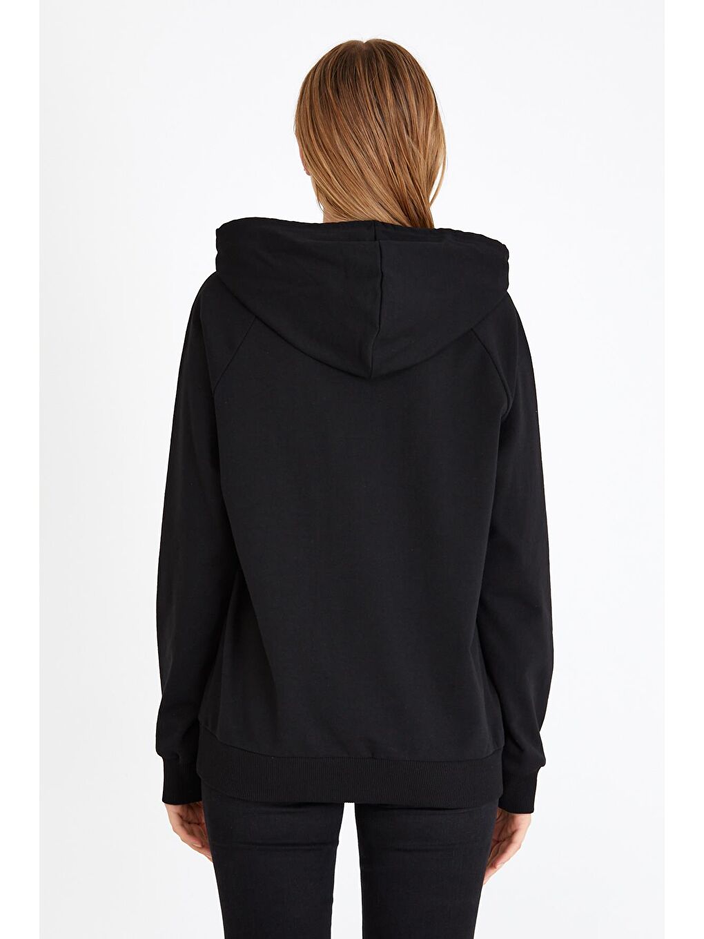 MMETALIC Siyah Kadın Siyah Kapüşonlu Basic Örme Hoodie - 5