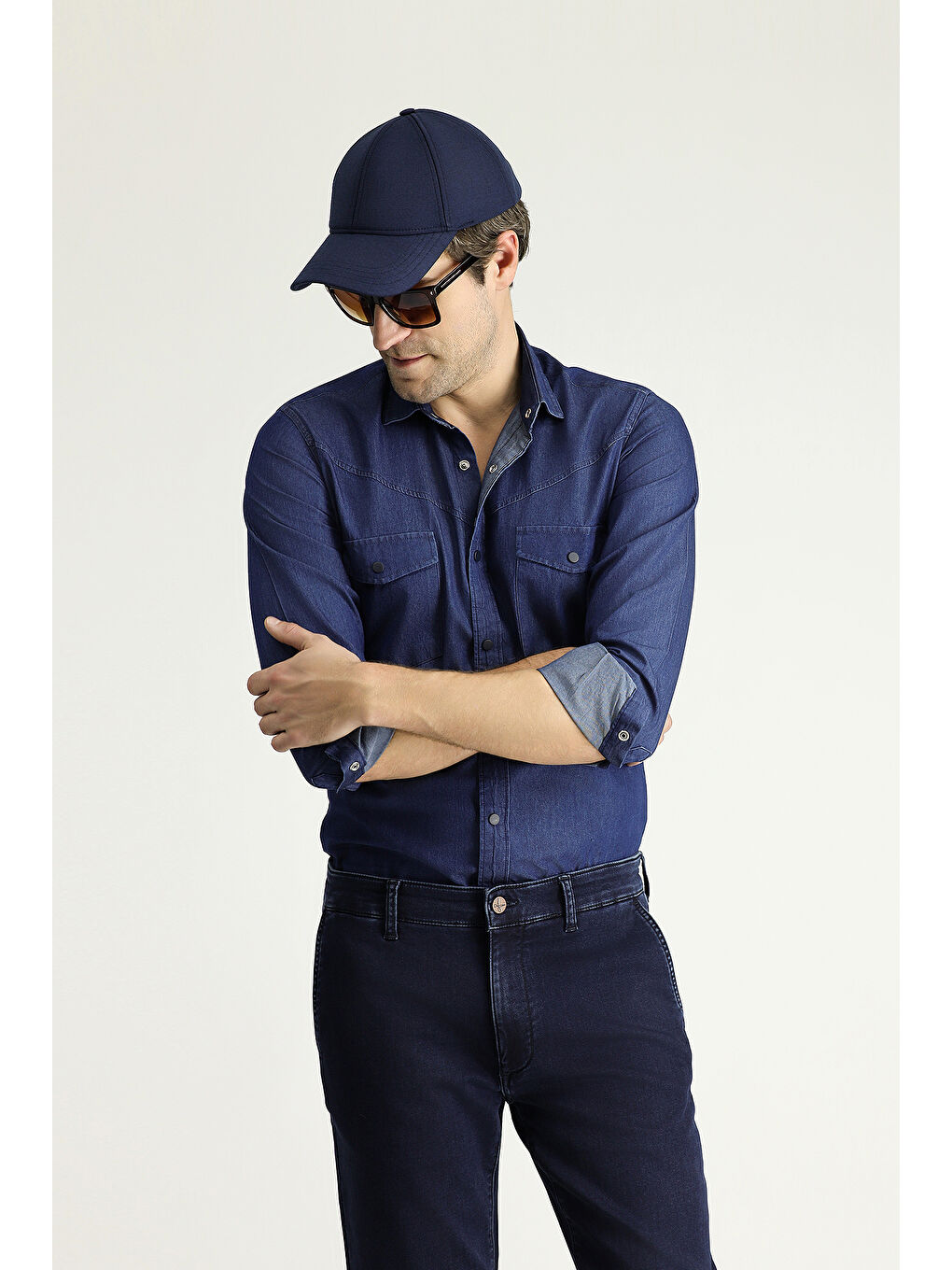 İndigo Uzun Kol Slim Fit Dar Kesim Denim Pamuk Gömlek-1