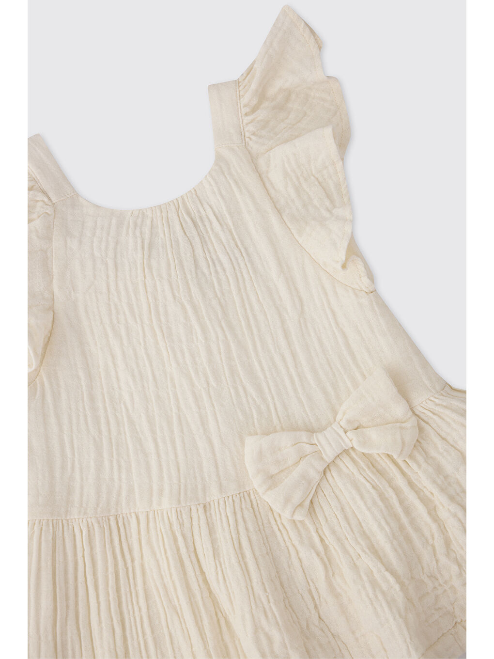 Kız Bebek Simli Ekru Müslin Elbise-2