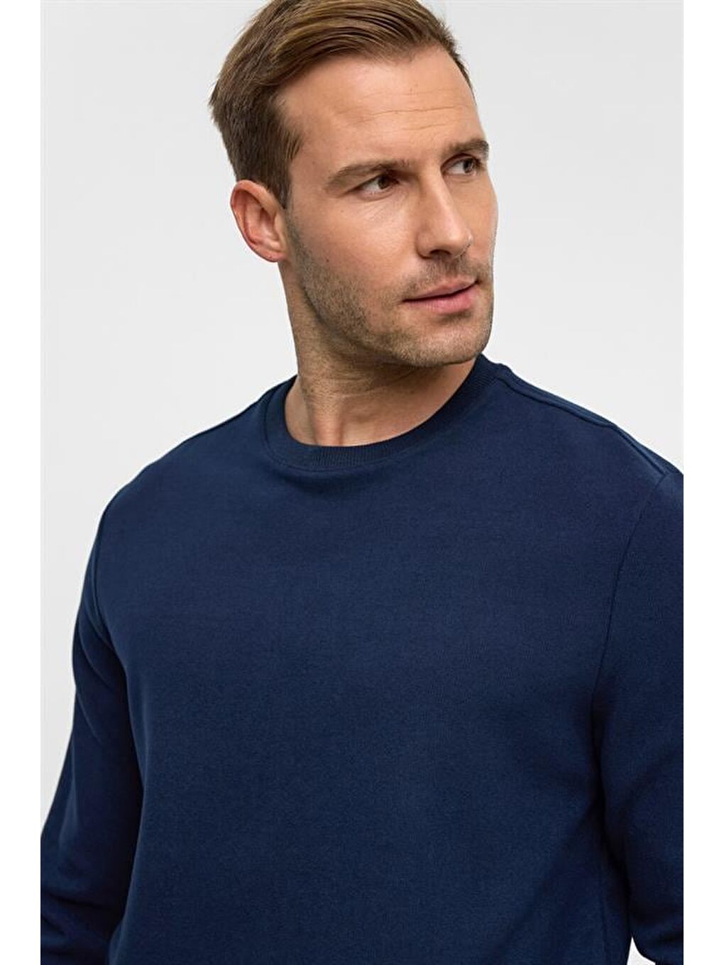 Lacivert Regular Düz Bisiklet Yaka Sweatshirt-2