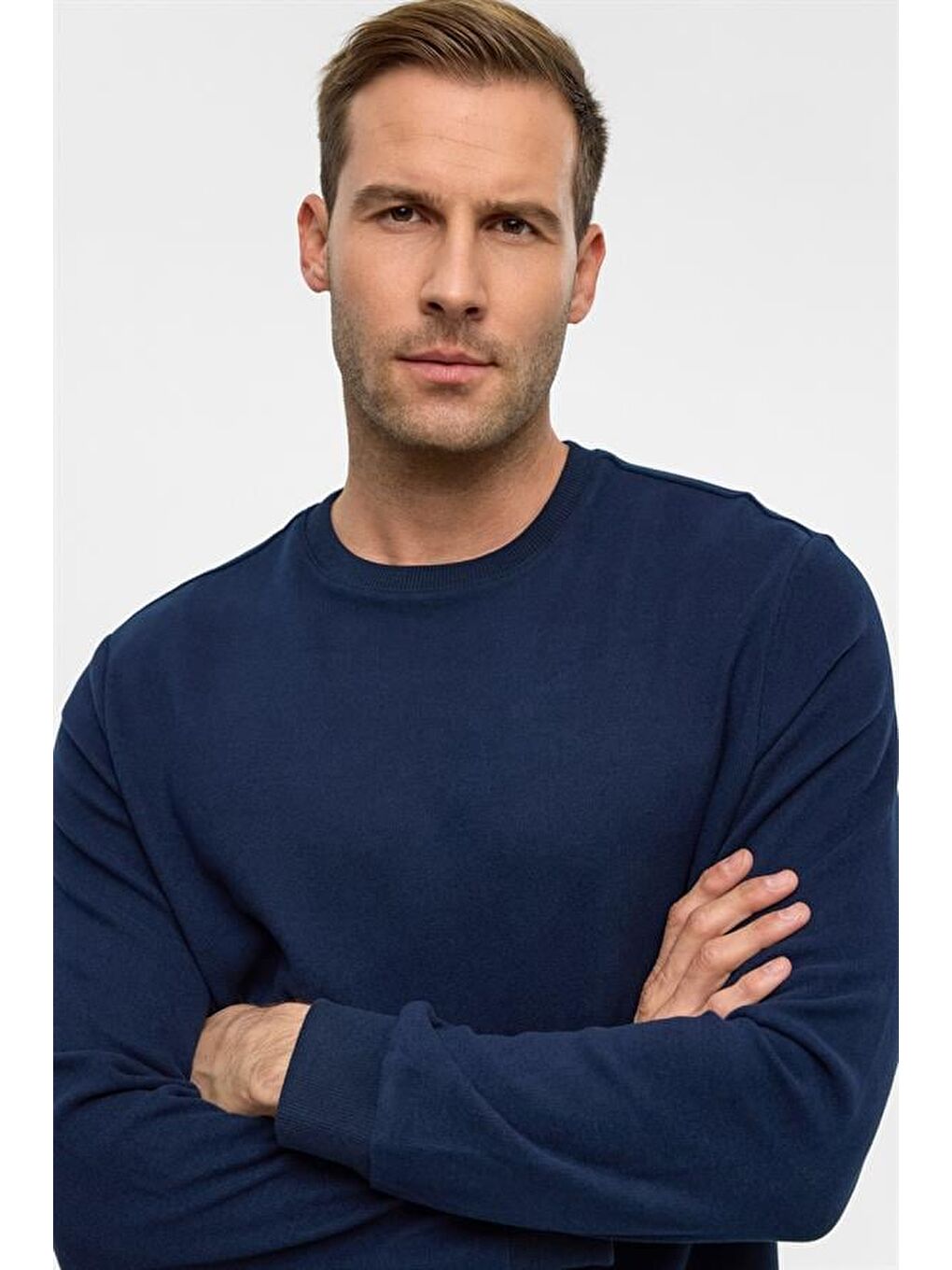 Lacivert Regular Düz Bisiklet Yaka Sweatshirt-3