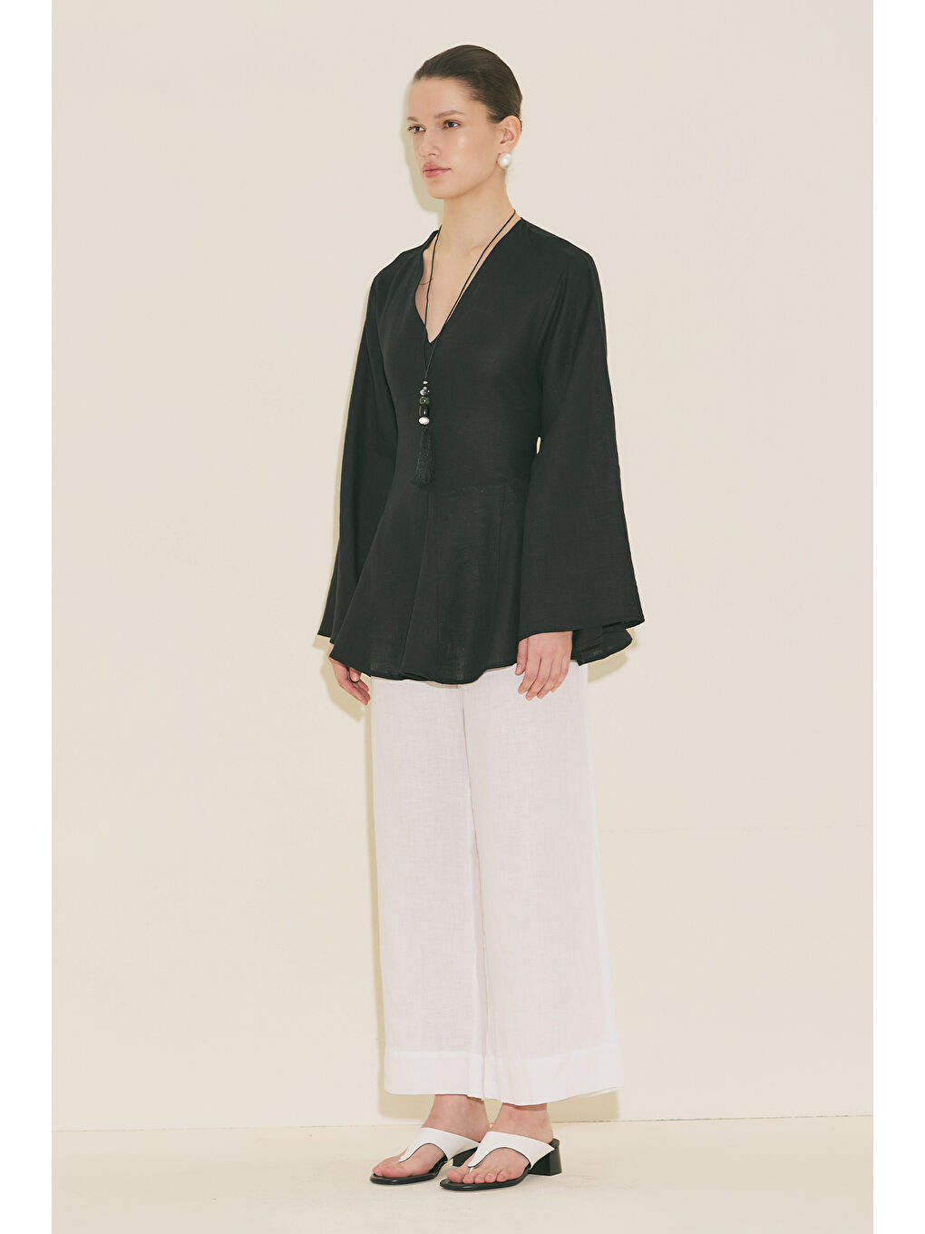 %100 Keten Volümlü Tunik Siyah-1