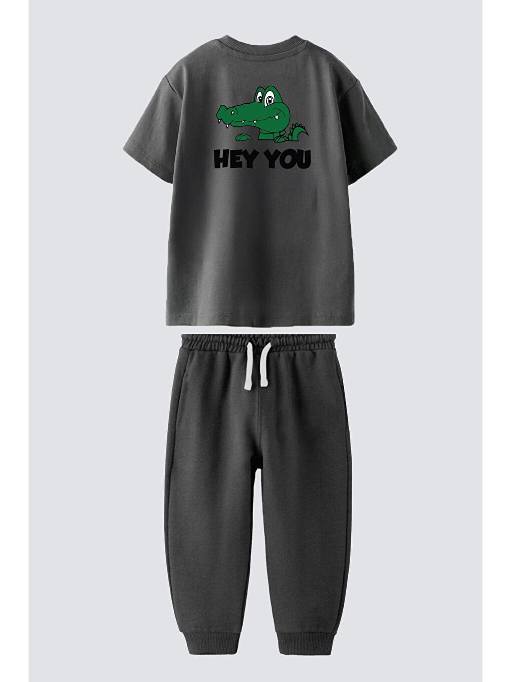 Antrasit Erkek Çocuk Pamuklu Timsah Baskılı T-Shirt Ve Eşofman 2'Li Takım