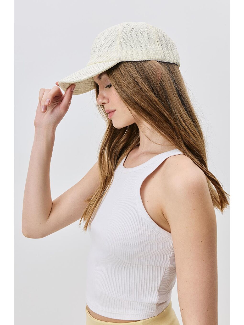 Ekru Hasır Kep Şapka Y8211 Krem-1