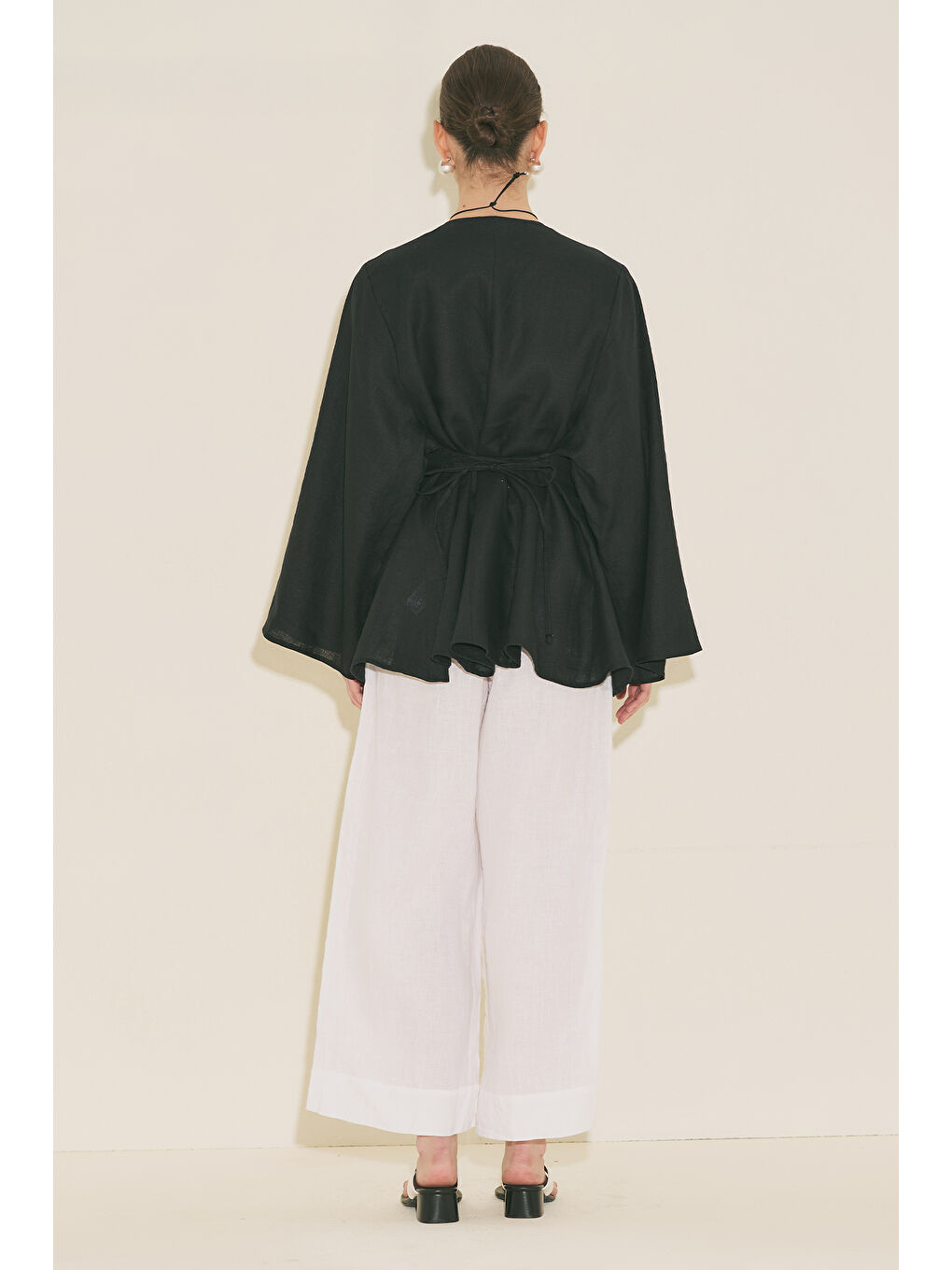 %100 Keten Volümlü Tunik Siyah-3