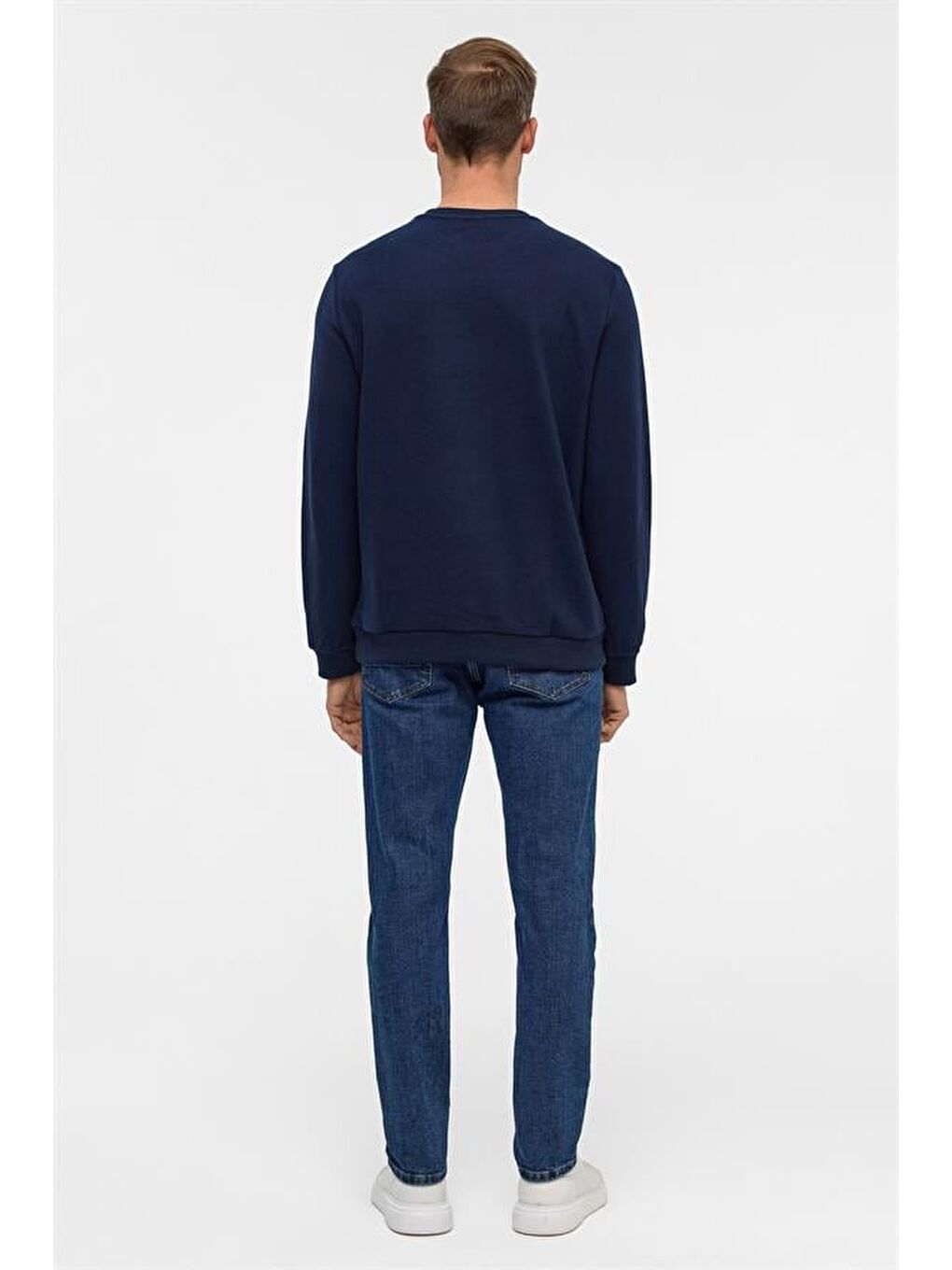 Lacivert Regular Düz Bisiklet Yaka Sweatshirt-8