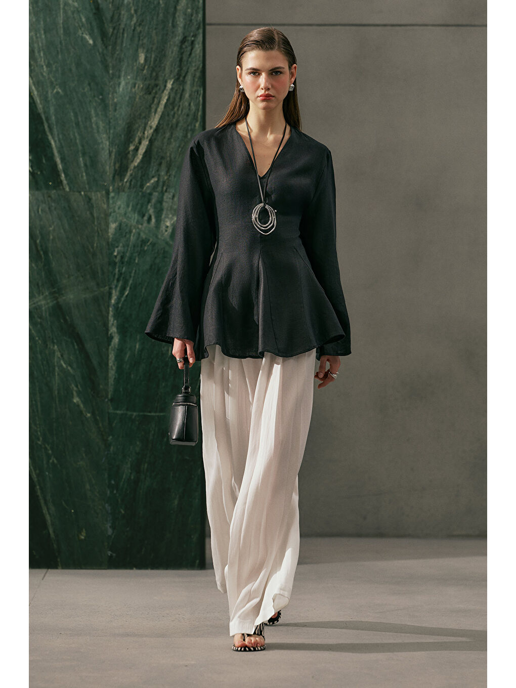 %100 Keten Volümlü Tunik Siyah-5