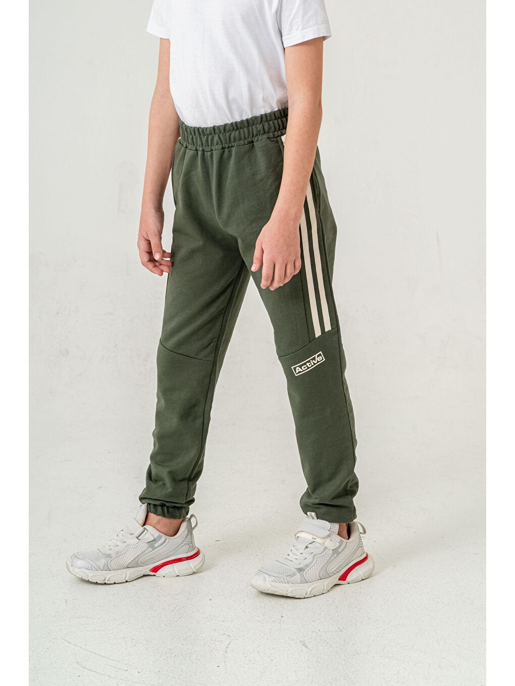 Haki Active Baskılı Yanlar Şeritli Erkek Çocuk Eşofman Altı-5