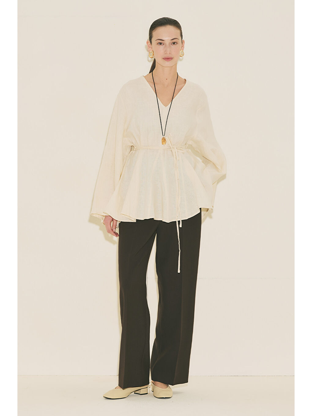 Bej %100 Keten Volümlü Tunik Vanilya-4