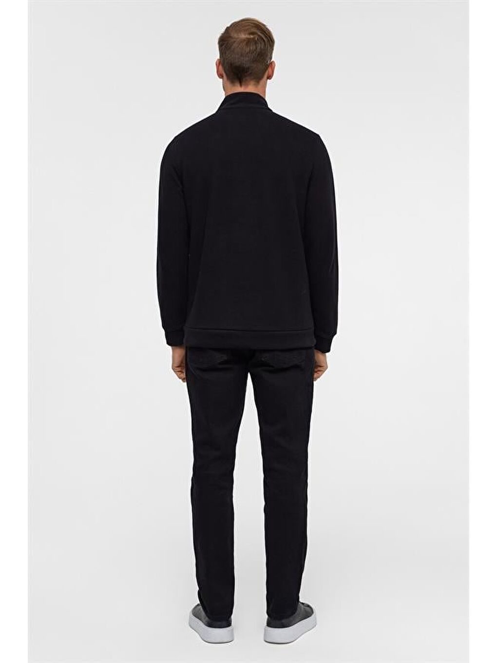 Siyah Regular Düz Polo Yaka Sweatshirt-7