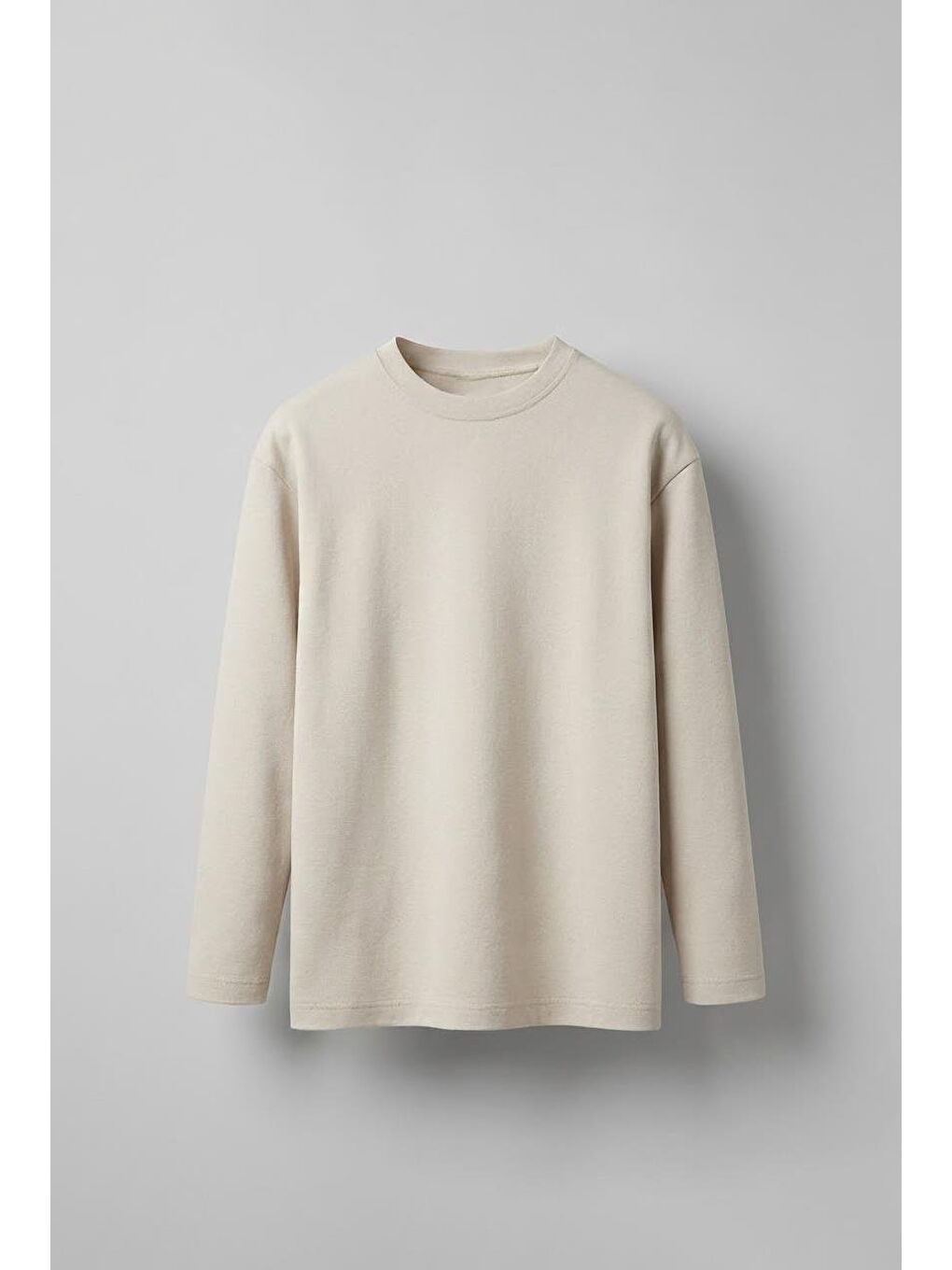 Erkek Oversize Basic Uzun Kollu Sweatshirt Bej