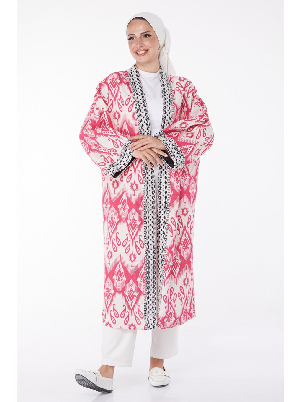 TOFİSA Düz Orta Kadın Fuşya Desenli Kimono - 13231 - 1