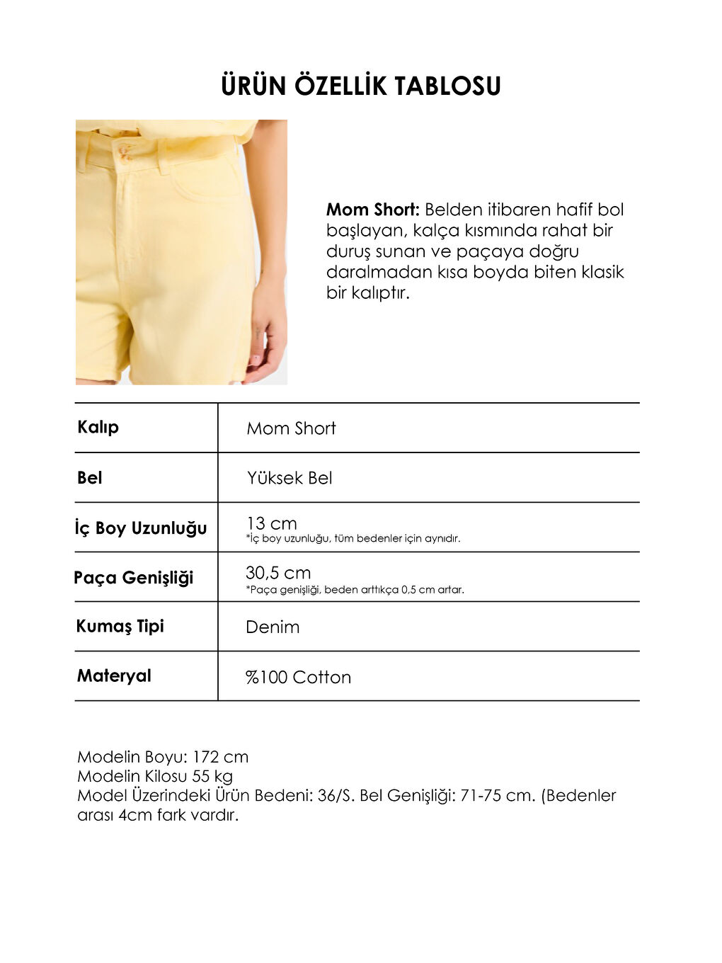 Kadın Light Sarı 6s6-108 Relax Fit Kemer Detaylı %100 Pamuk Denim Şort-4