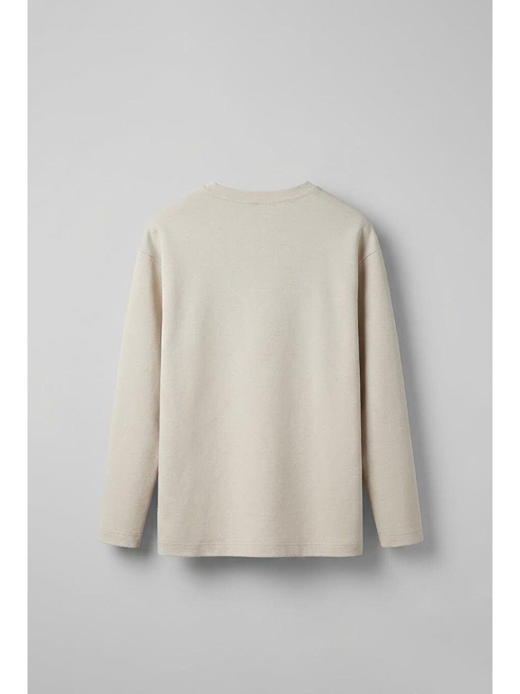 Erkek Oversize Basic Uzun Kollu Sweatshirt Bej-1