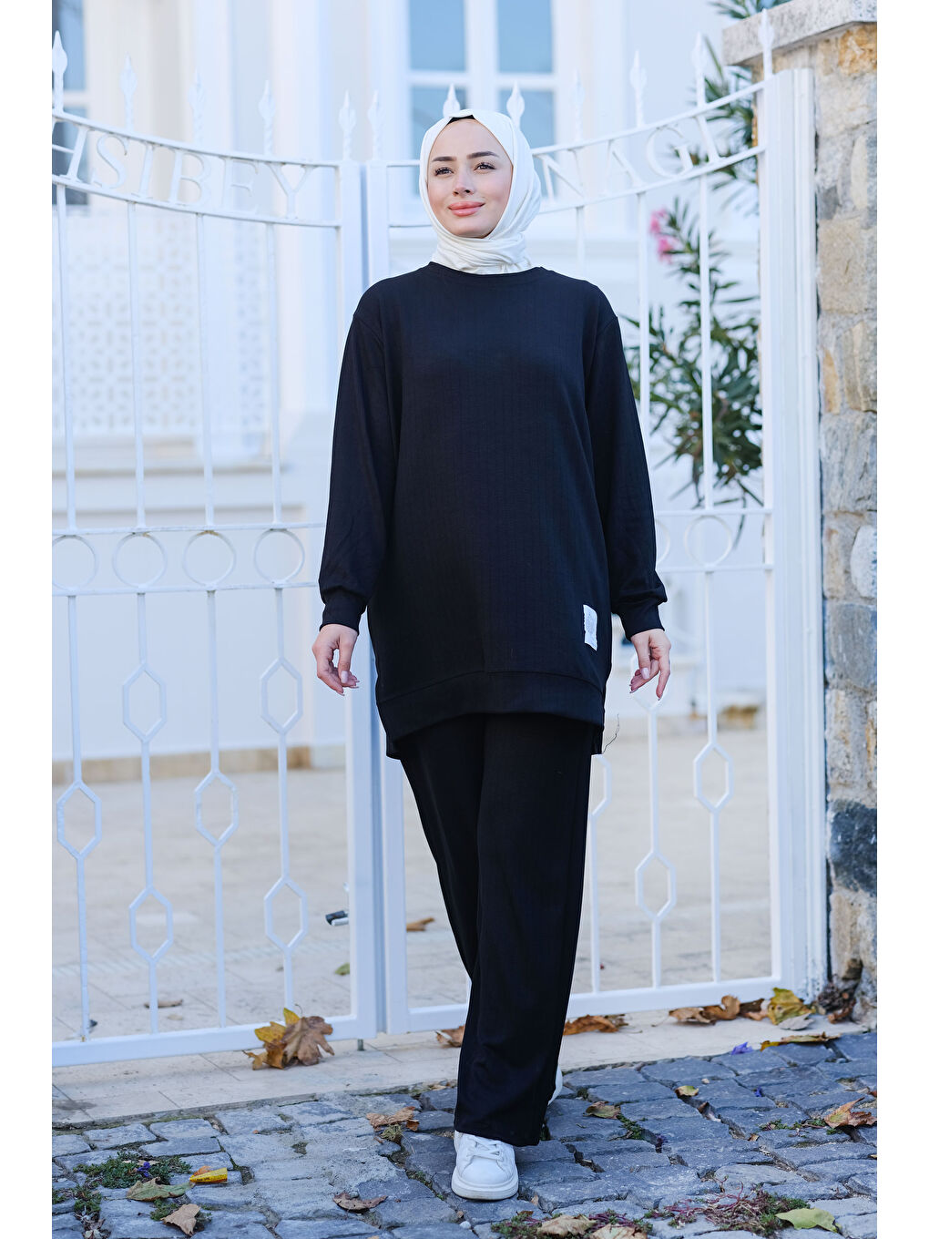 Çizgili Kumaş Takım Siyah