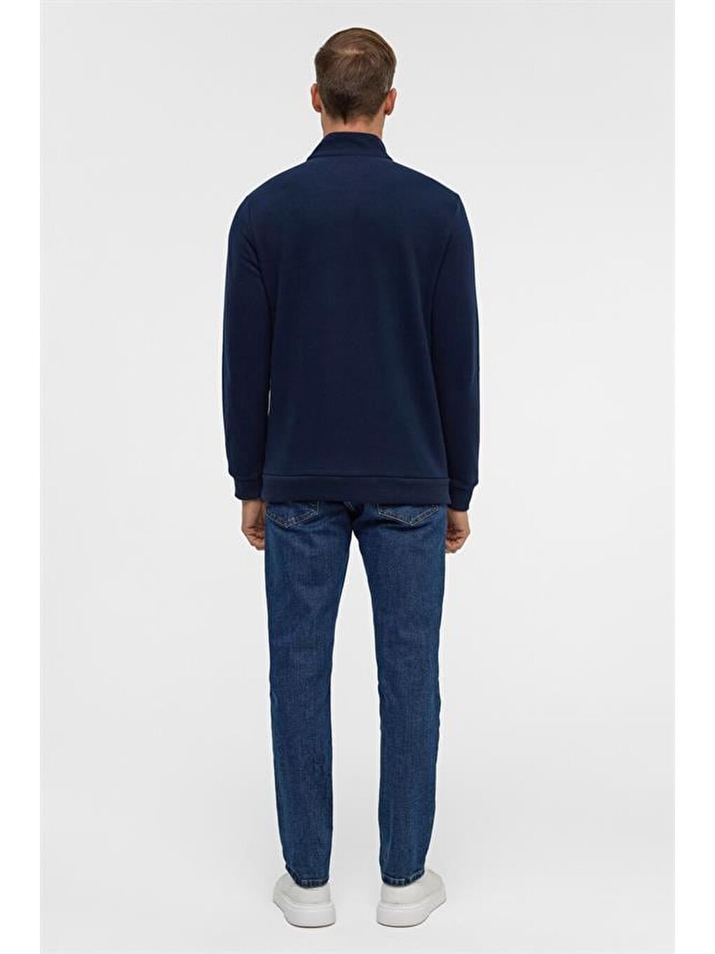 Lacivert Regular Düz Polo Yaka Sweatshirt-7