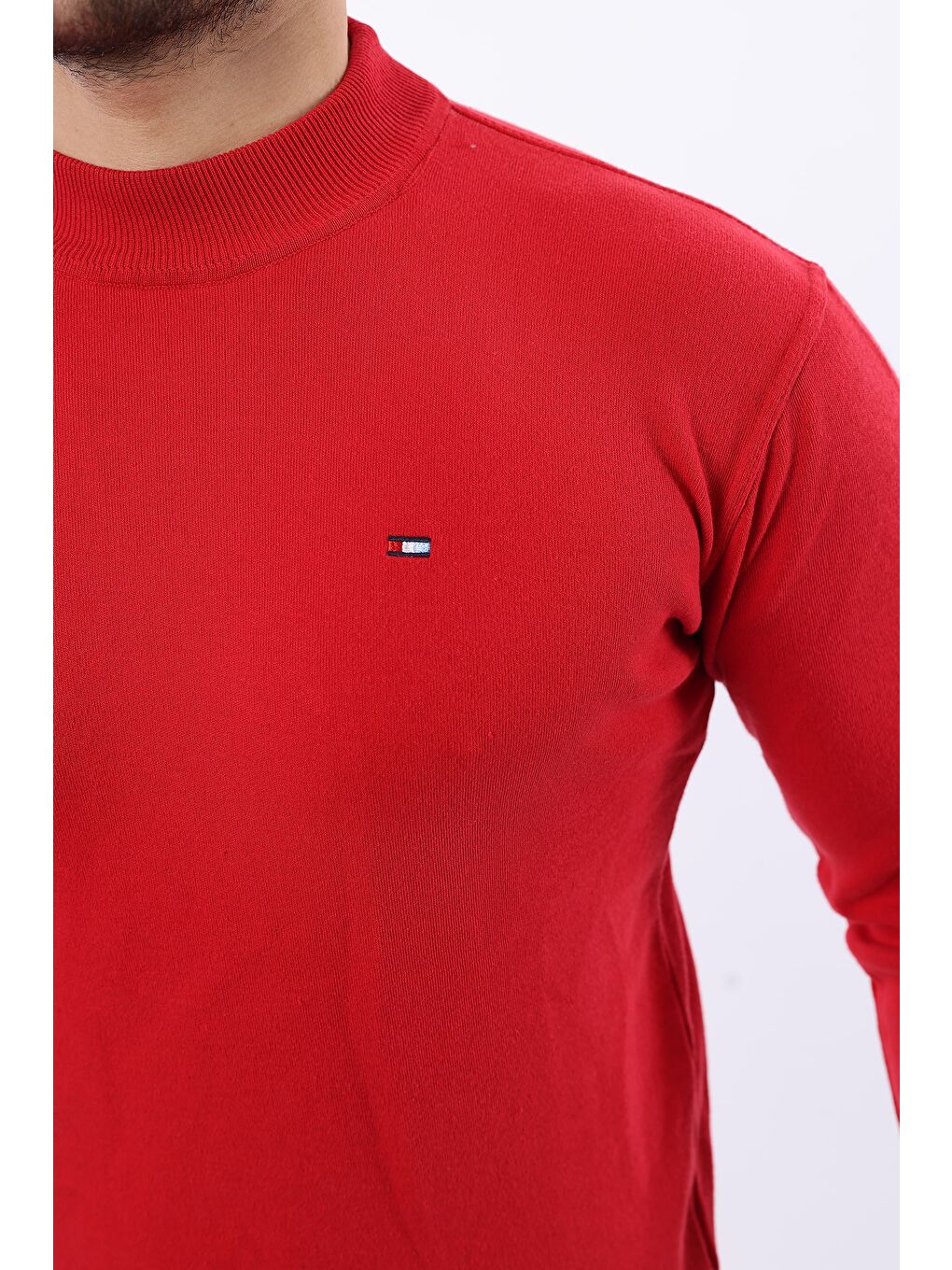 Kırmızı Erkek Yarım Balıkçı Yaka Triko Kazak-1