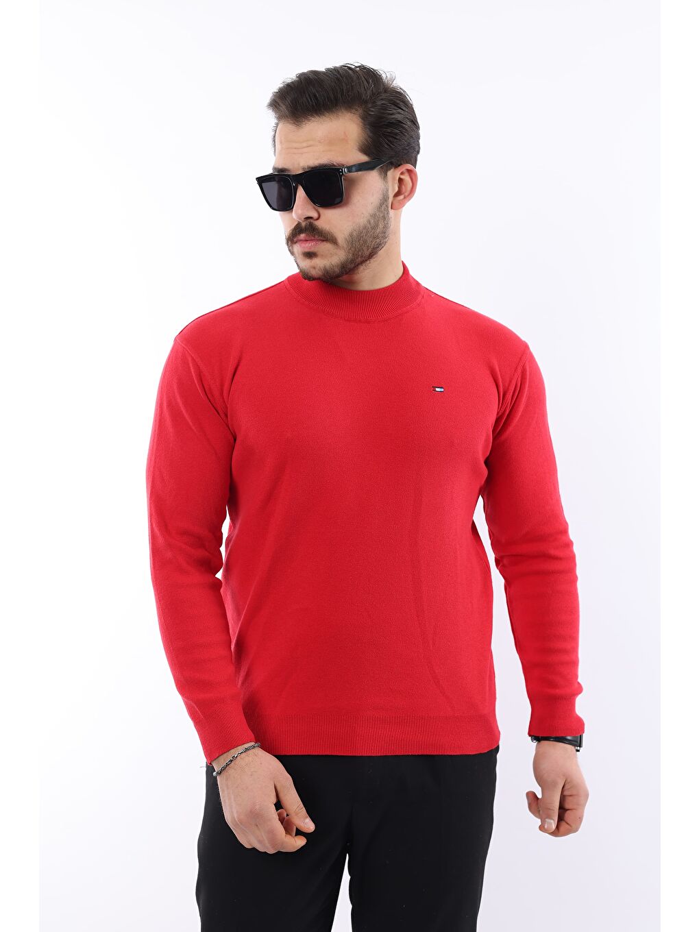 Kırmızı Erkek Yarım Balıkçı Yaka Triko Kazak-2