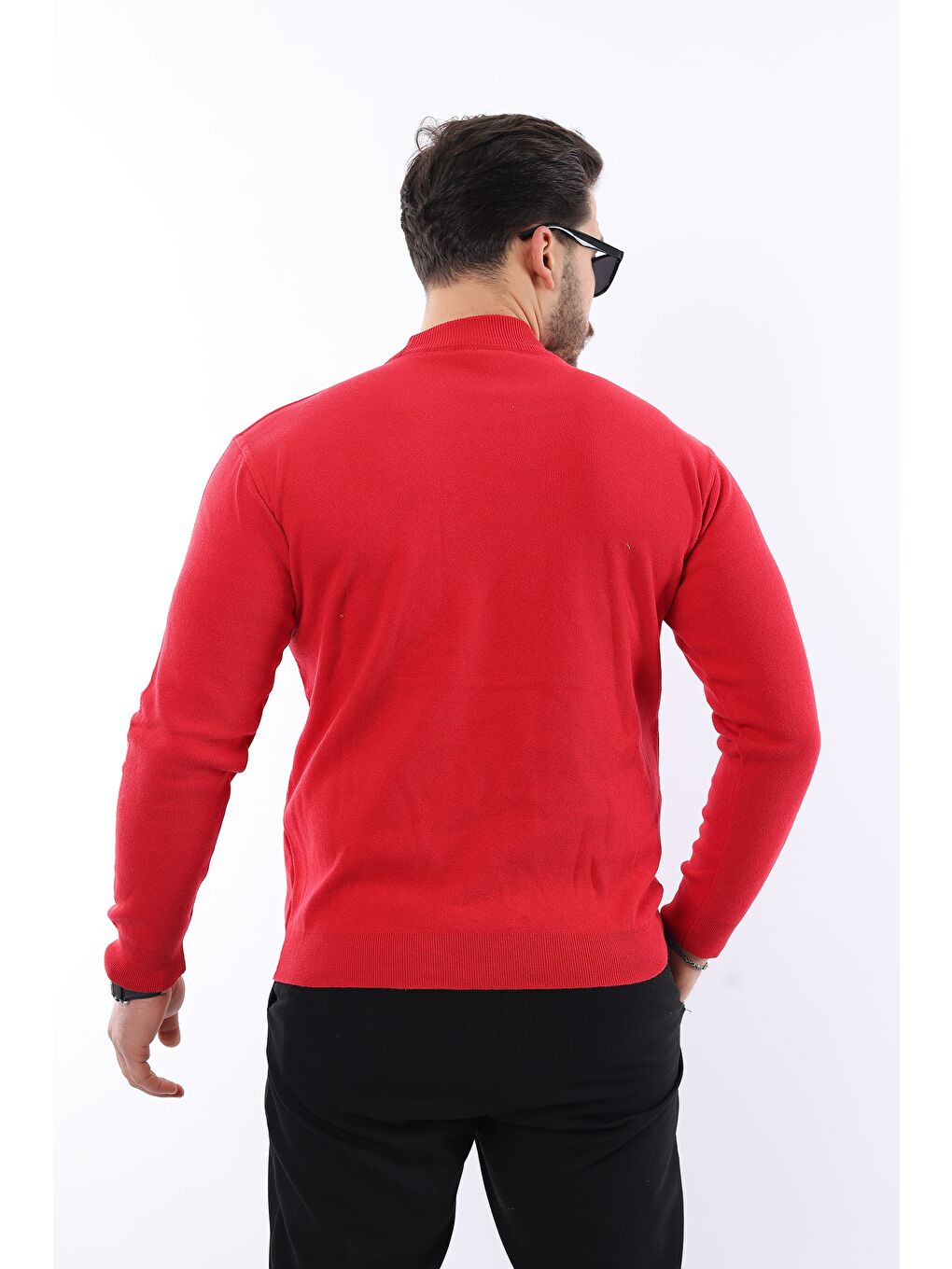 Kırmızı Erkek Yarım Balıkçı Yaka Triko Kazak-3