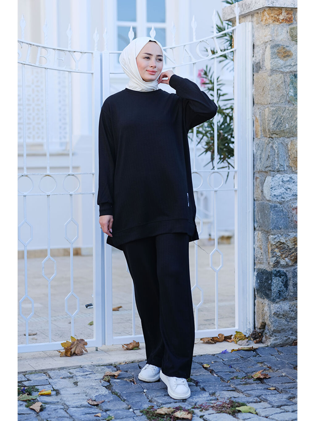 Çizgili Kumaş Takım Siyah-3