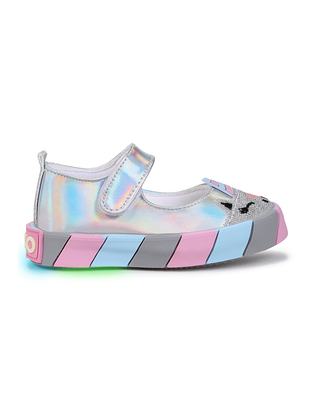 Gri Gilan Cırtlı Işıklı Kız Bebek Babet Ayakkabı-3