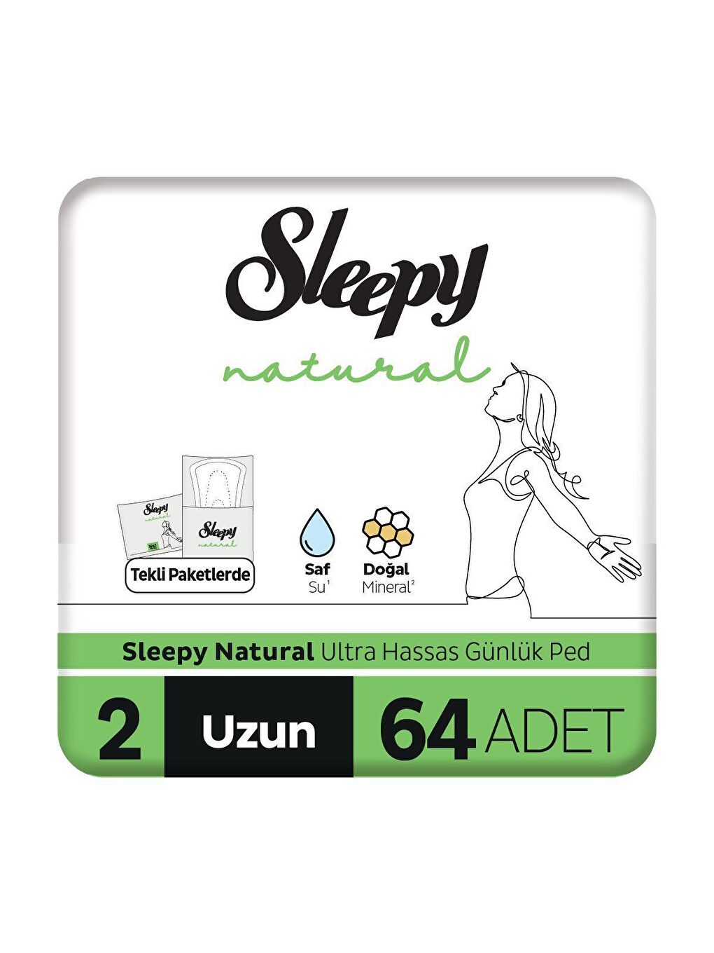 Sleepy Beyaz Natural Ultra Hassas Günlük Ped Uzun 64 Adet Ped