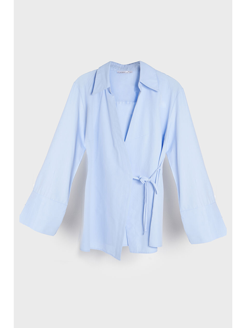 Kadın Bebe Mavisi Renk s5-103 Yandan Bağlamalı Maxi Uzun Boy Oversize %100 Pamuk Gömlek-1