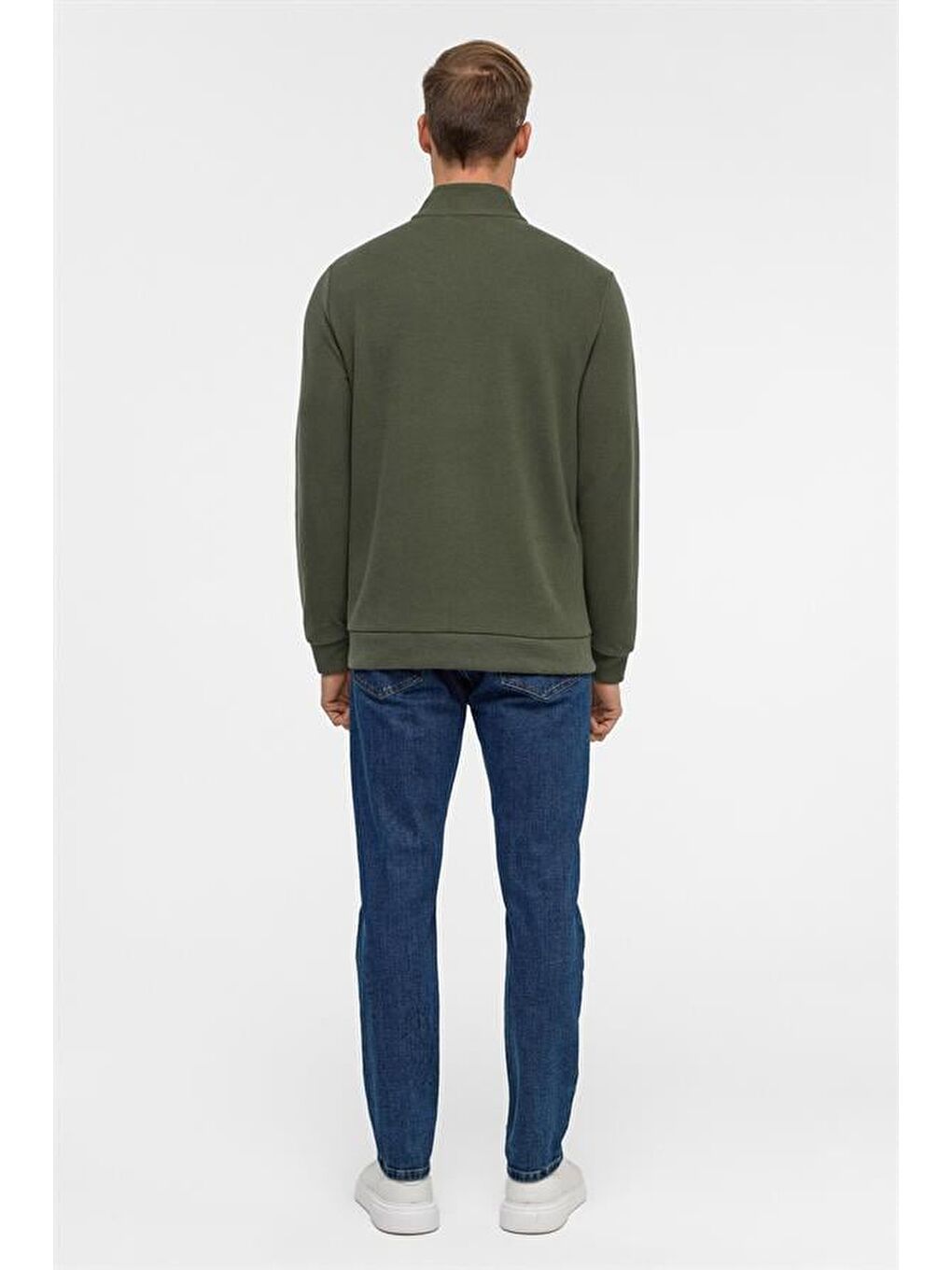 Haki Regular Düz Polo Yaka Sweatshirt-8