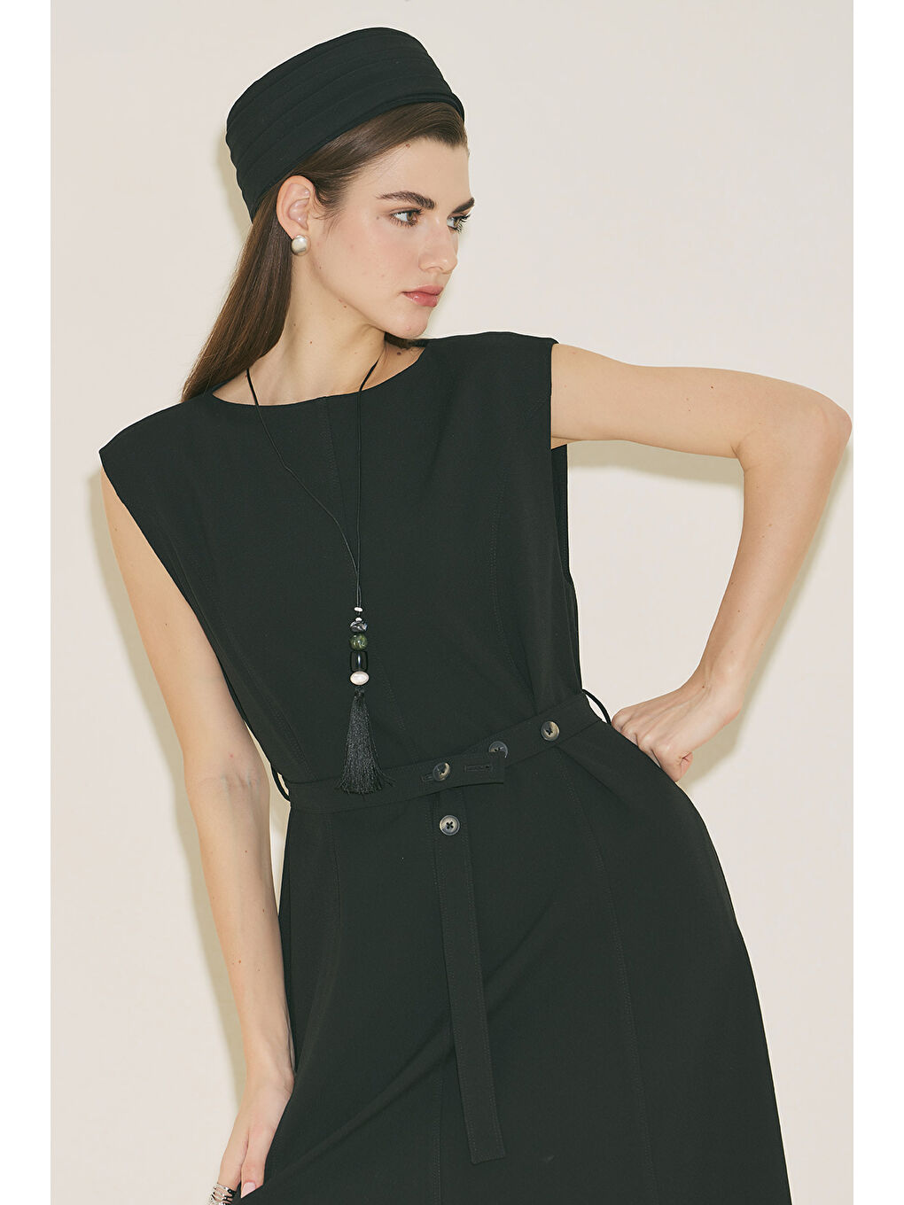 Premıum Kemer Detaylı Elbise Siyah