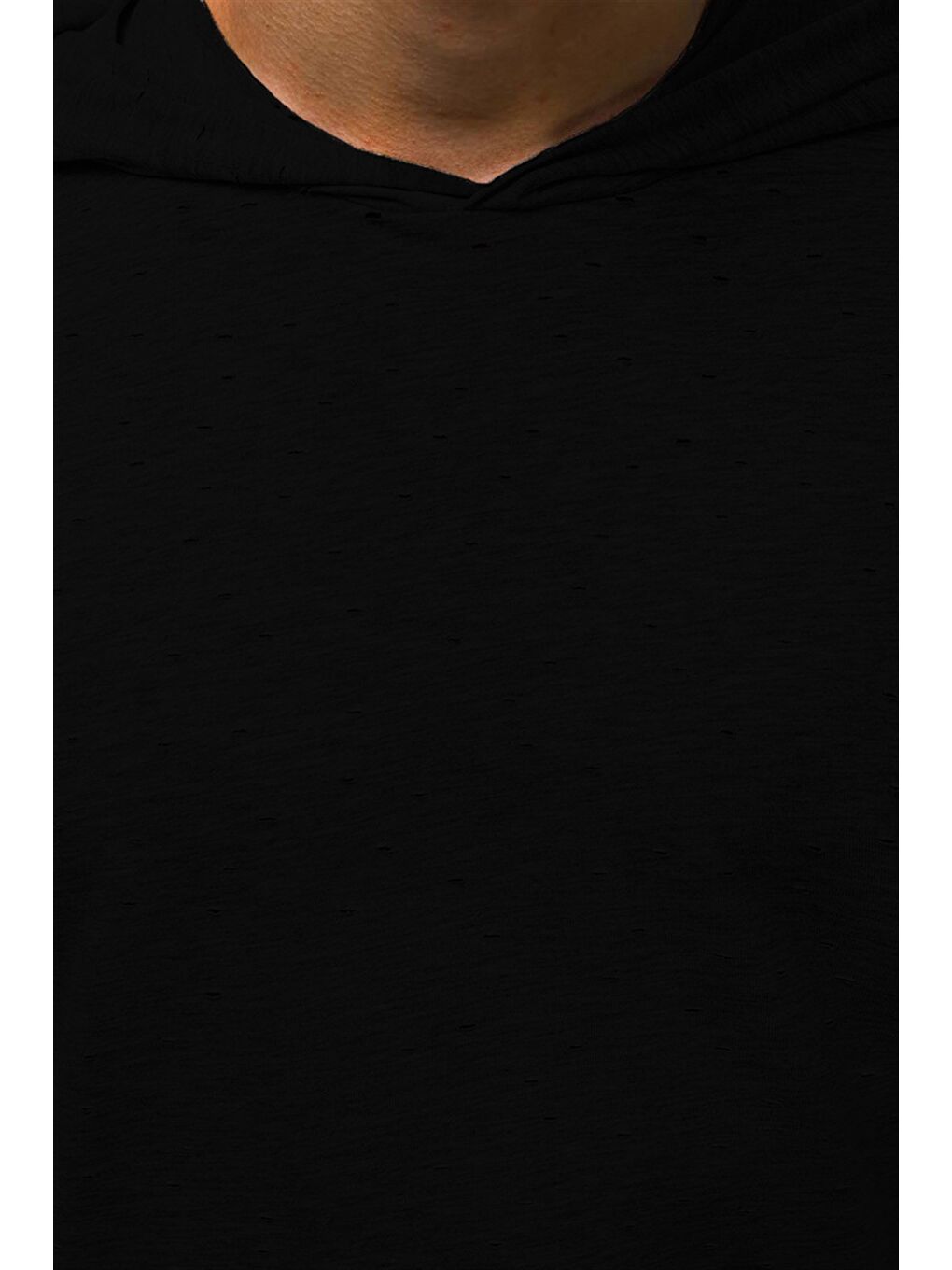 Yırtık Detaylı Siyah Kapüşonlu Tişört 3069-2