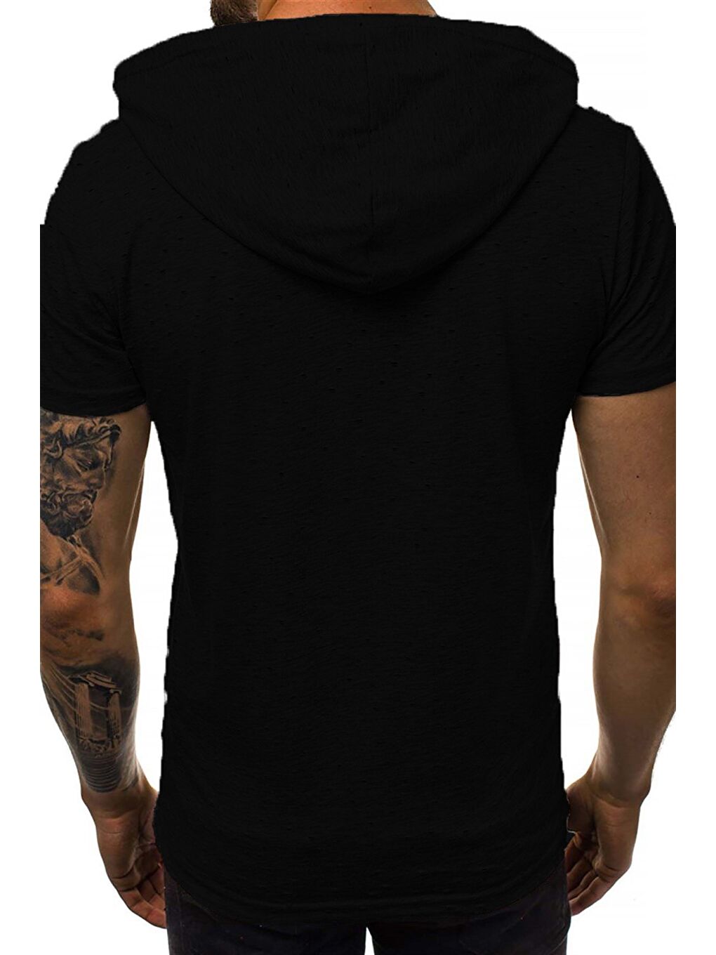 Yırtık Detaylı Siyah Kapüşonlu Tişört 3069-3