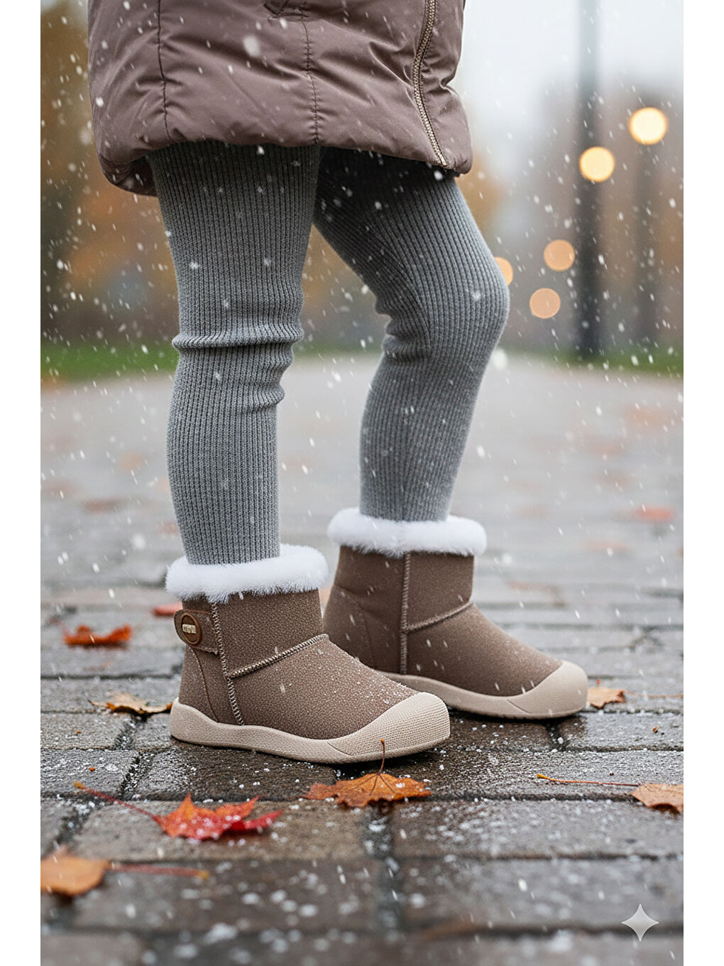 Bej Liplan Cırtlı Termo Taban Kız Çocuk Bot Ayakkabı-2