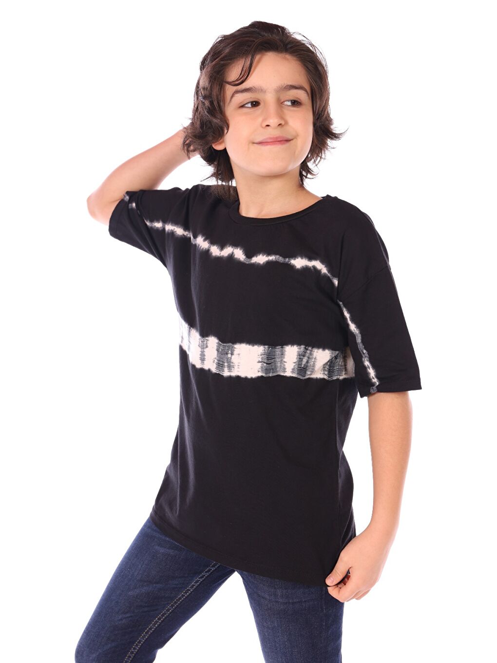 Siyah Erkek Çocuk Batik Desenli Tişört