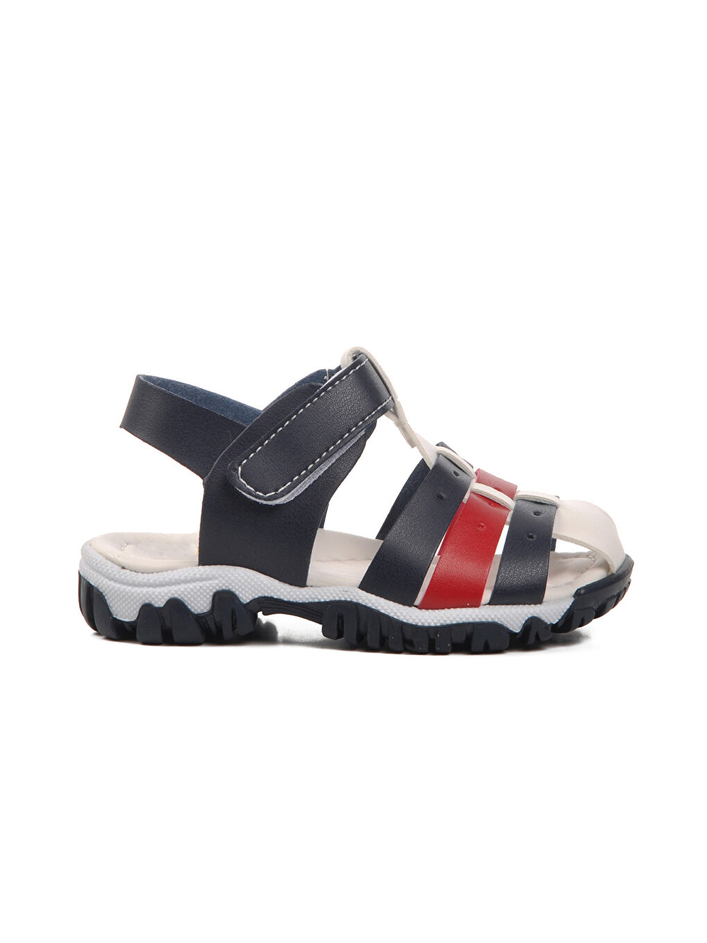 Lacivert-Beyaz Cırtlı Ortopedik Çocuk Sandalet 24-417-B
