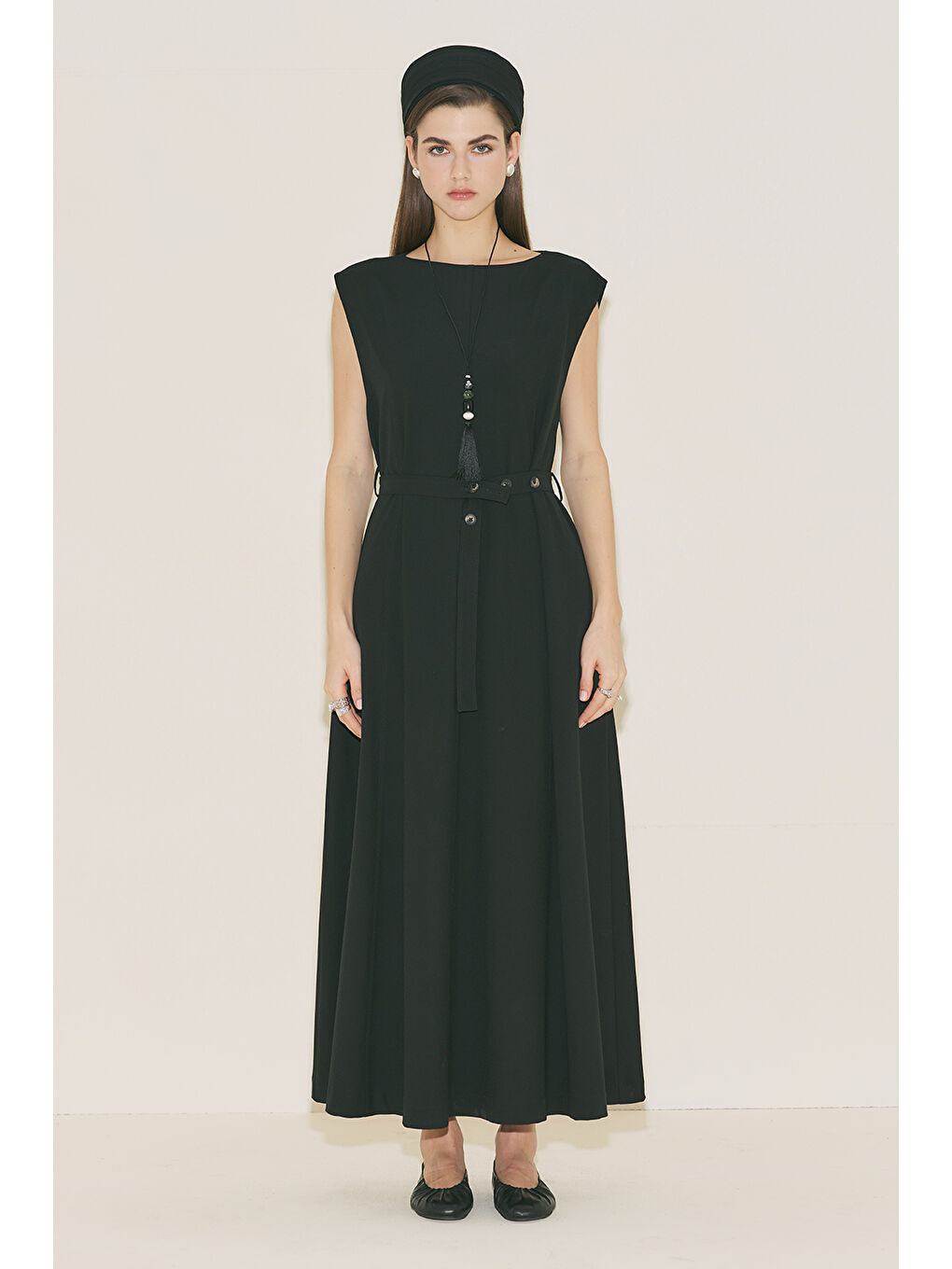 Premıum Kemer Detaylı Elbise Siyah-1